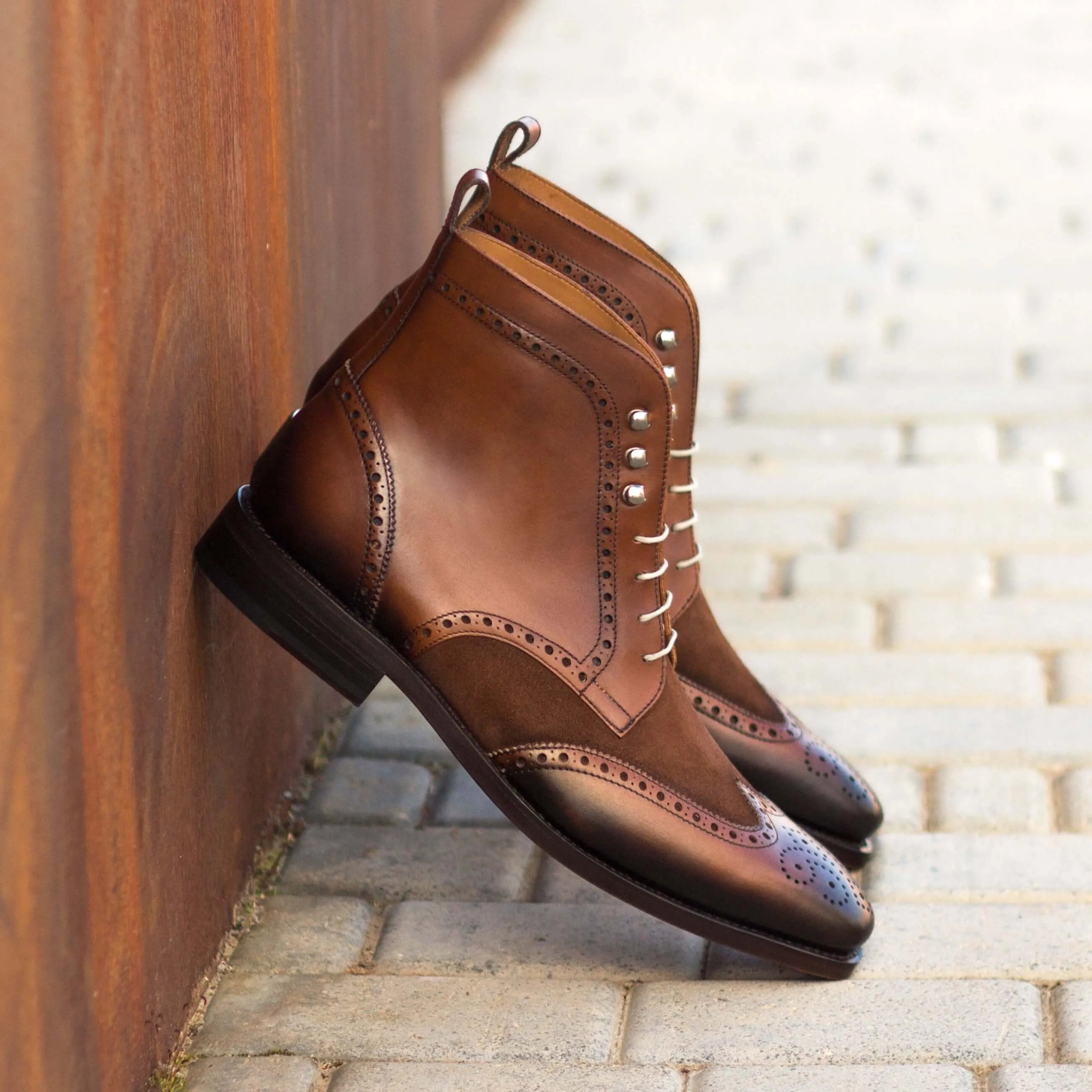 Brown leather Abu Dhabi military brogue boots back view