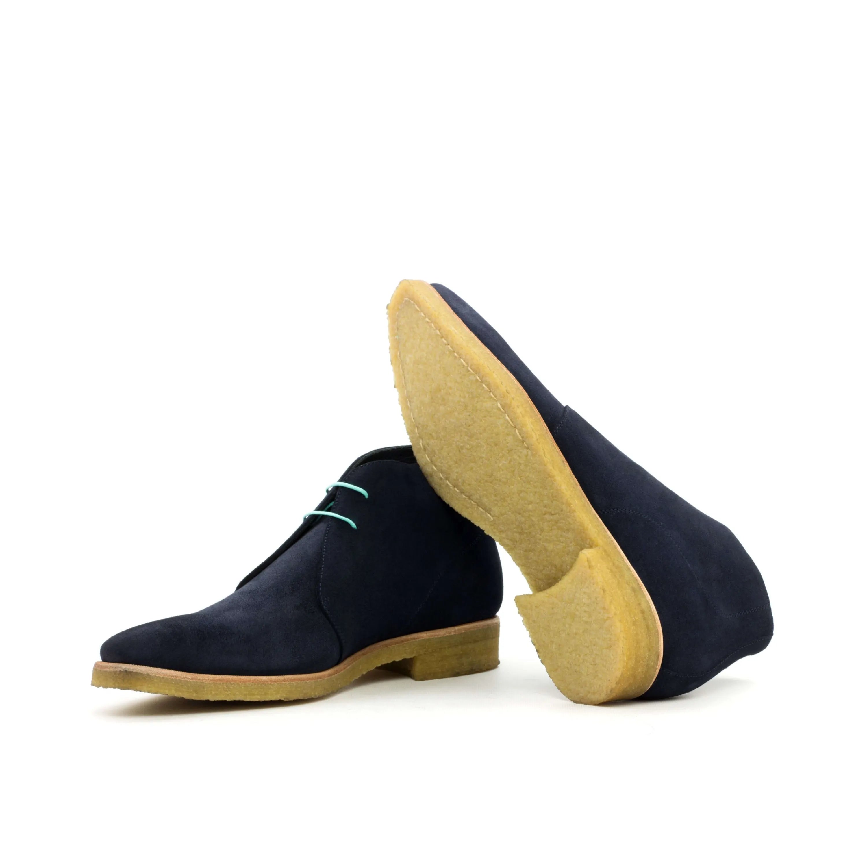 Blue Adamo Chukka boots in suede, back view
