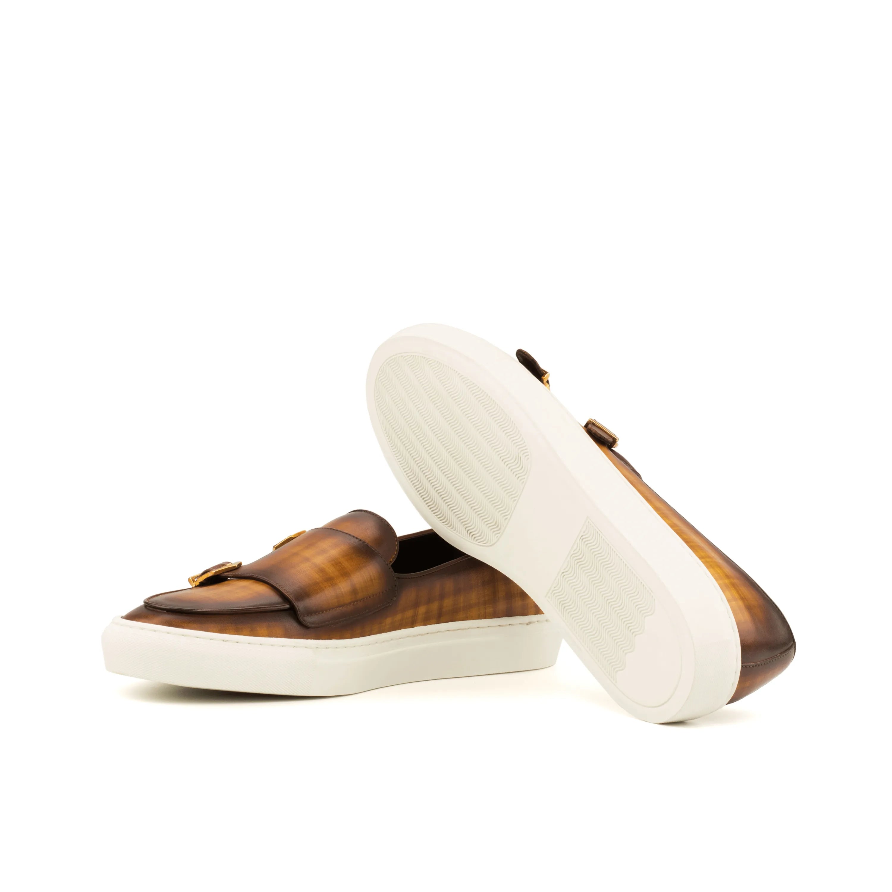 Aelred patina monk sneaker in brown leather with monk strap detail