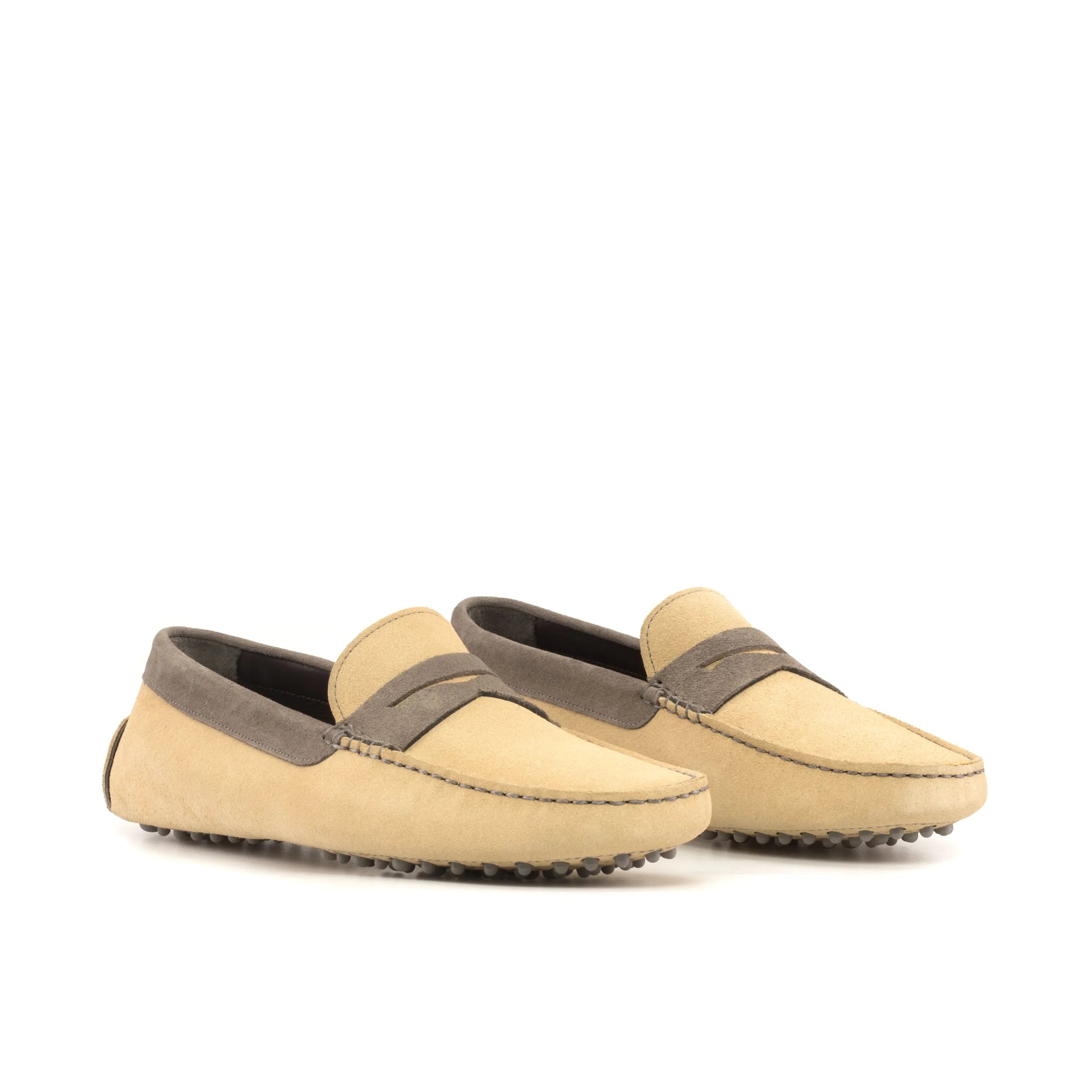 Anthony Driver II beige and gray leather loafers, luxury bespoke shoes for men
