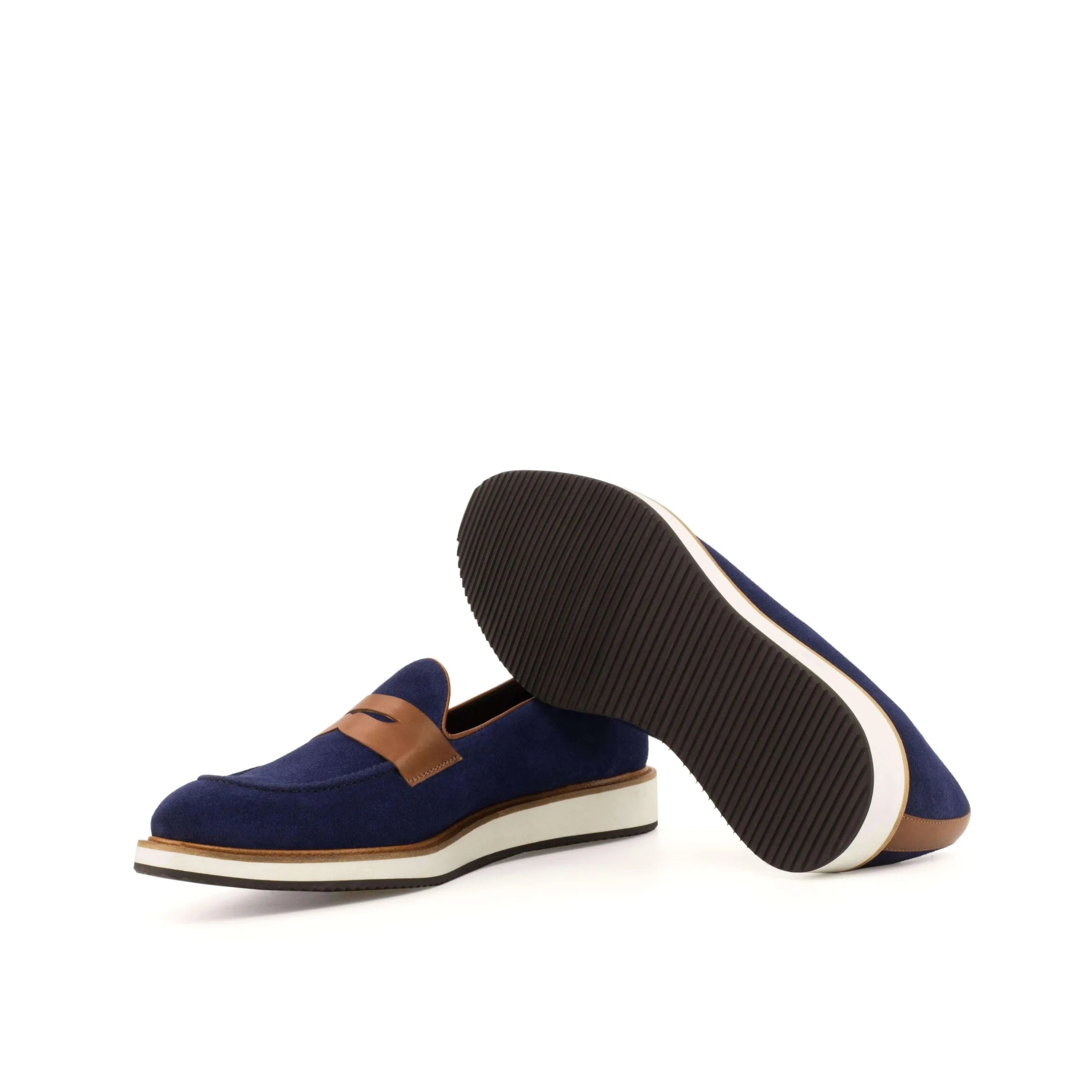 AZ05 loafers II in blue and brown leather with rounded toe
