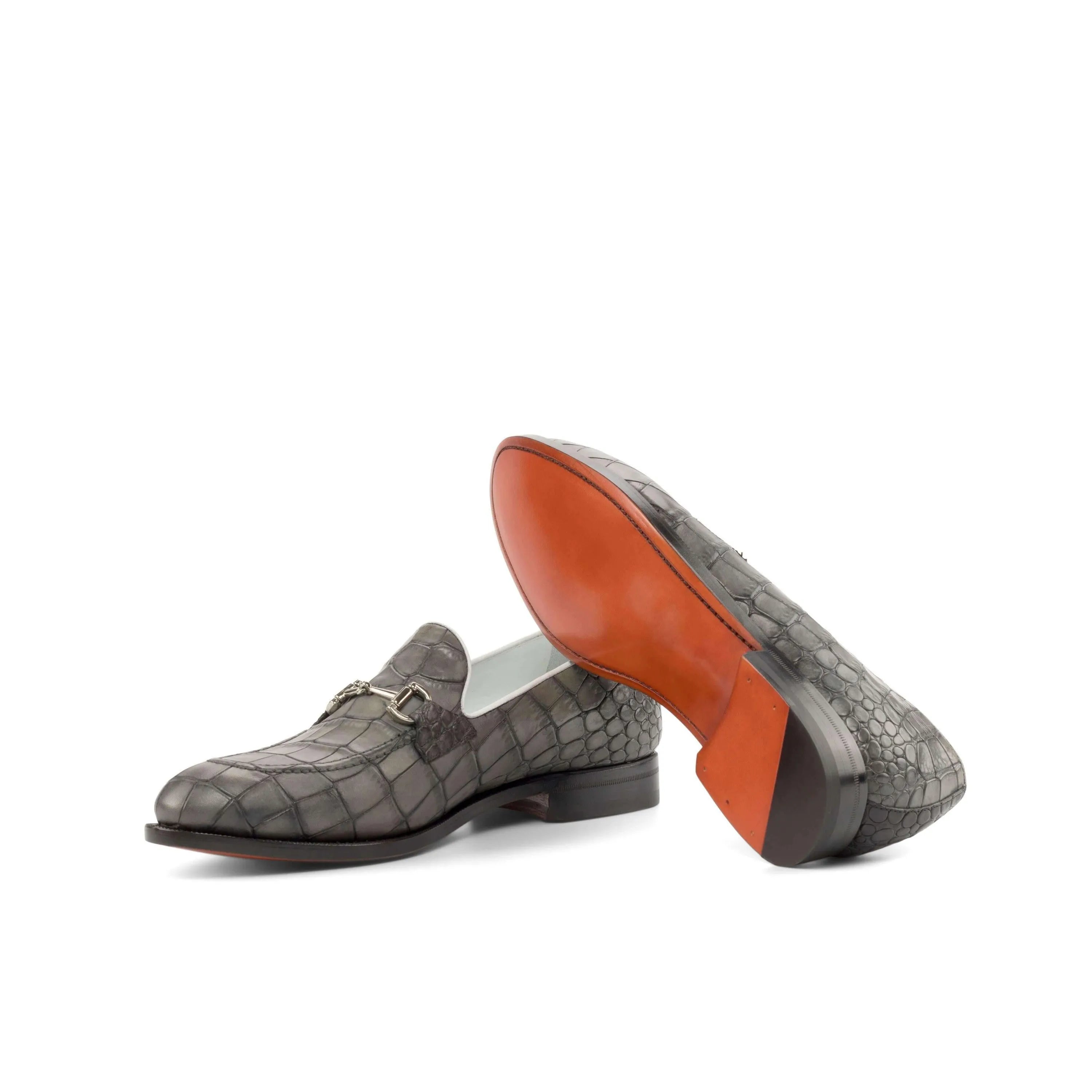 Boris loafers II in gray painted croco with rounded toe