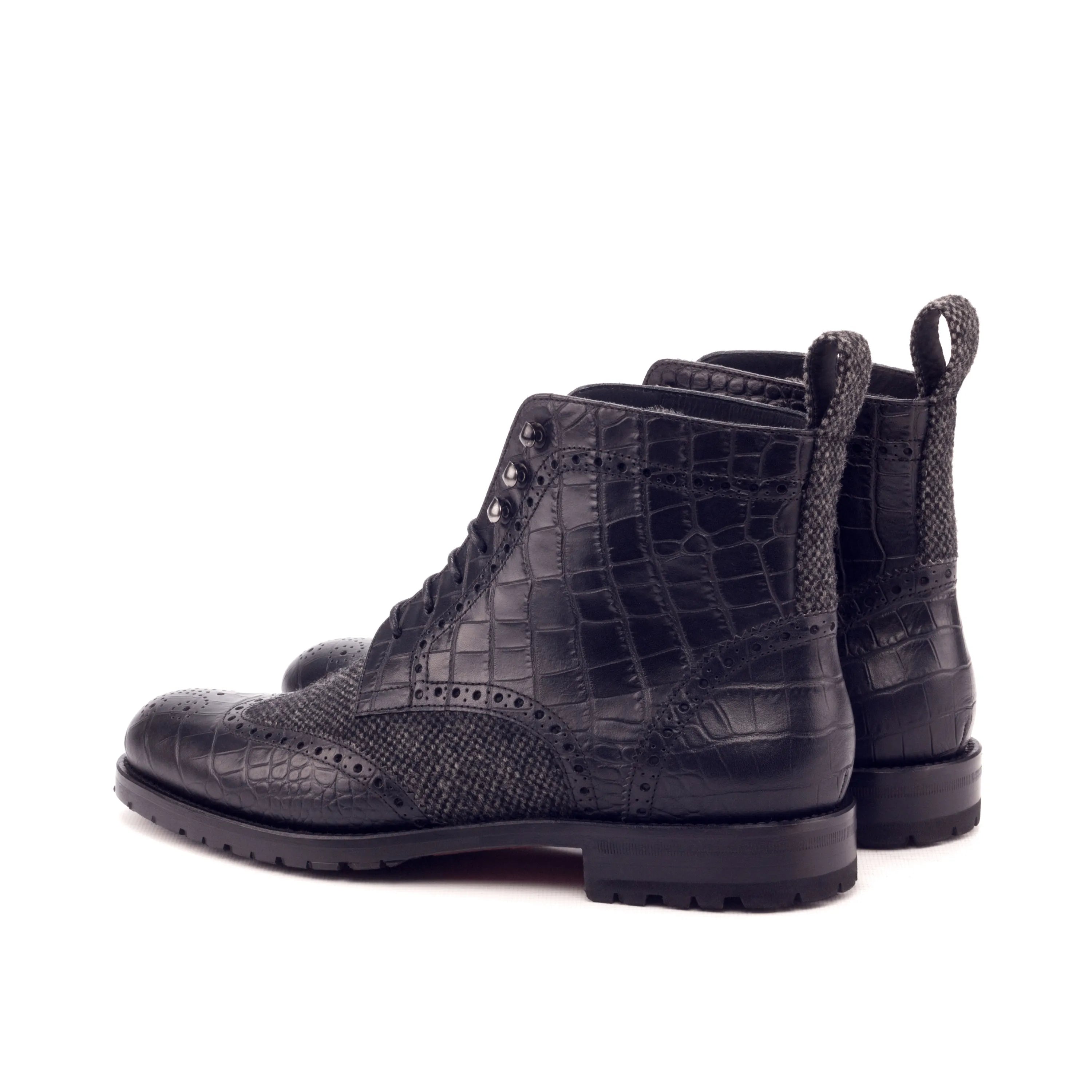 Black leather and fabric Claudia ladies military brogue boots II