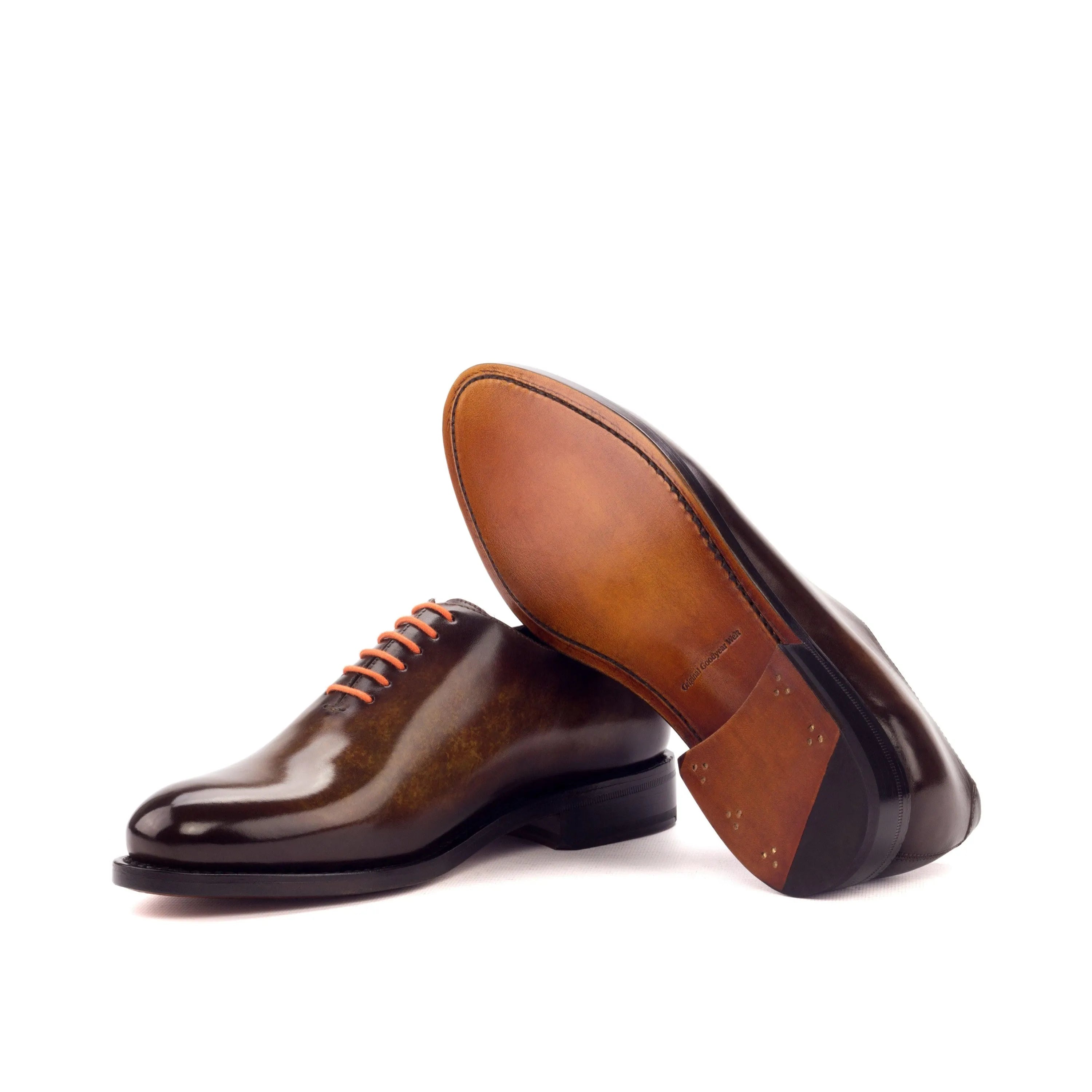Dillinger whole cut patina II brown leather dress shoes rounded toe