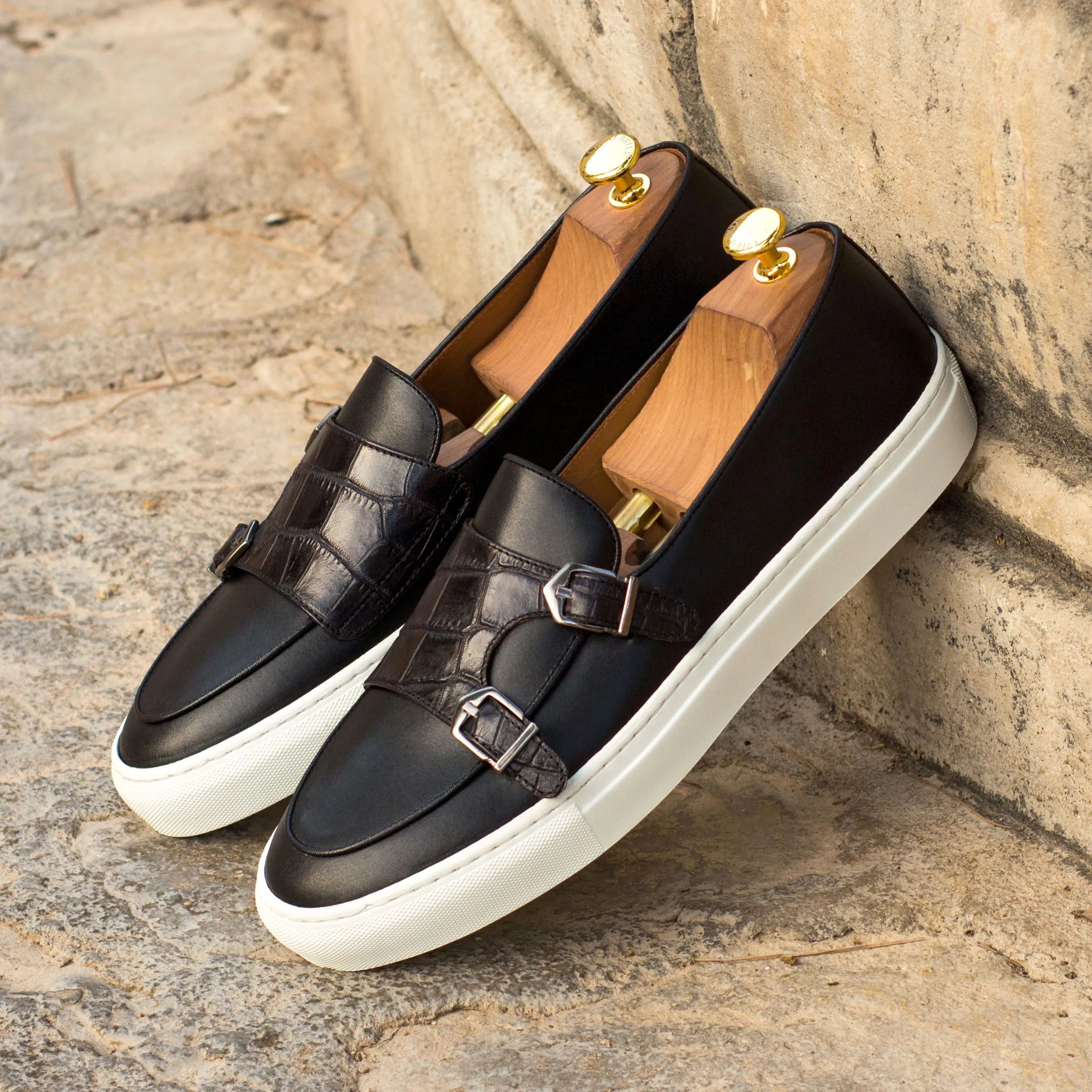 Black leather Don monk sneaker II monk strap sneakers