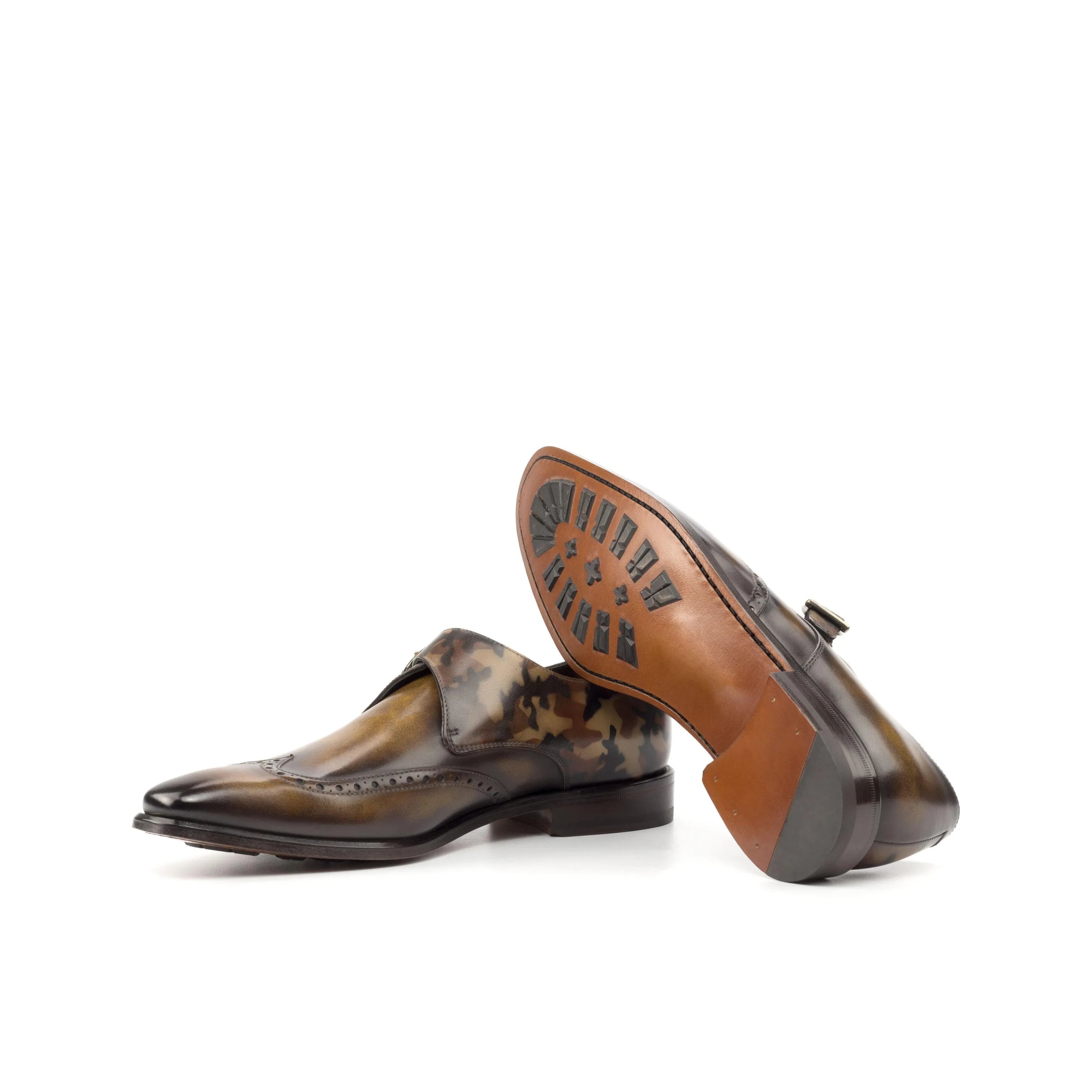 Galethio single monk patina brown leather monk strap shoes