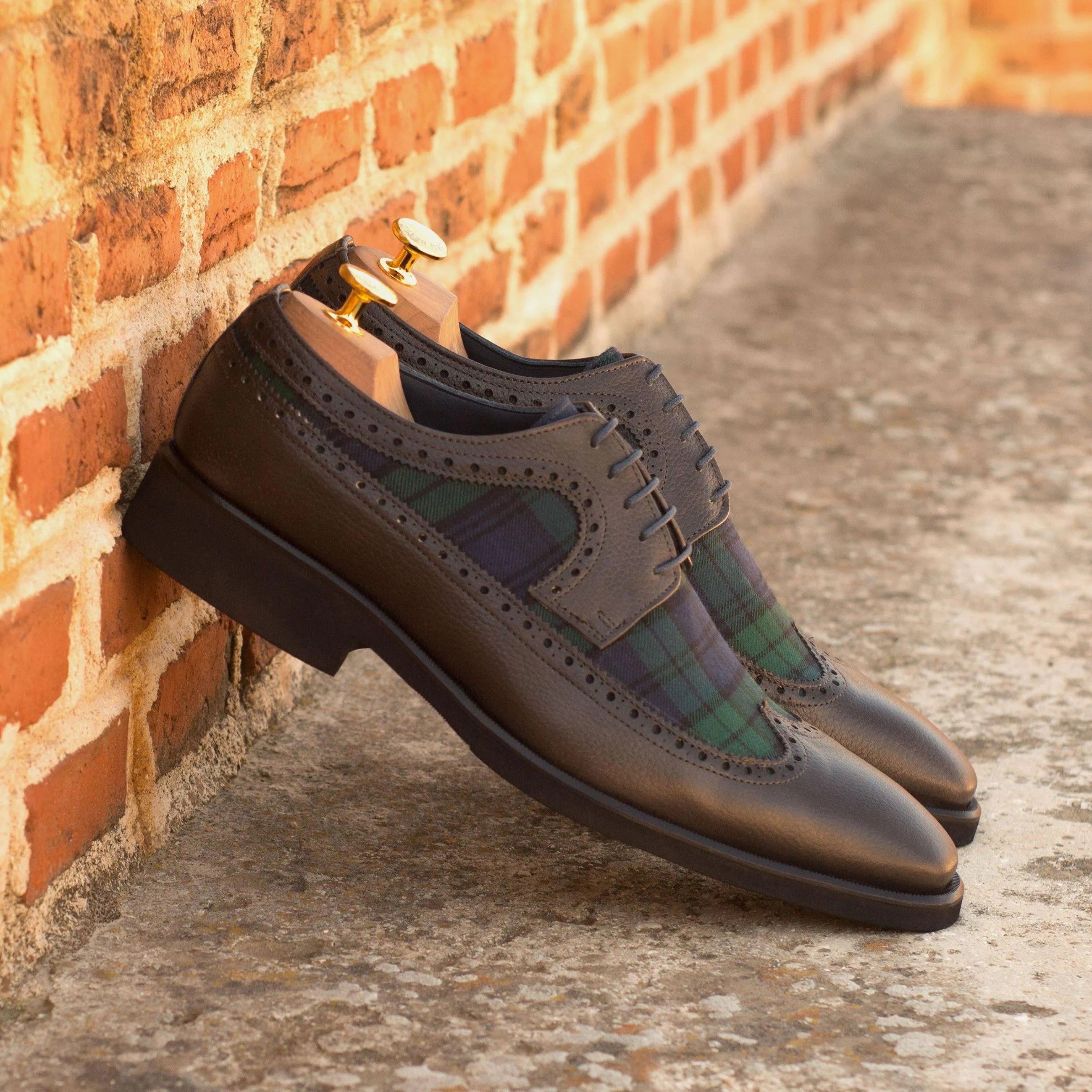 GM05 Longwing Blucher II leather and tartan wingtip shoes