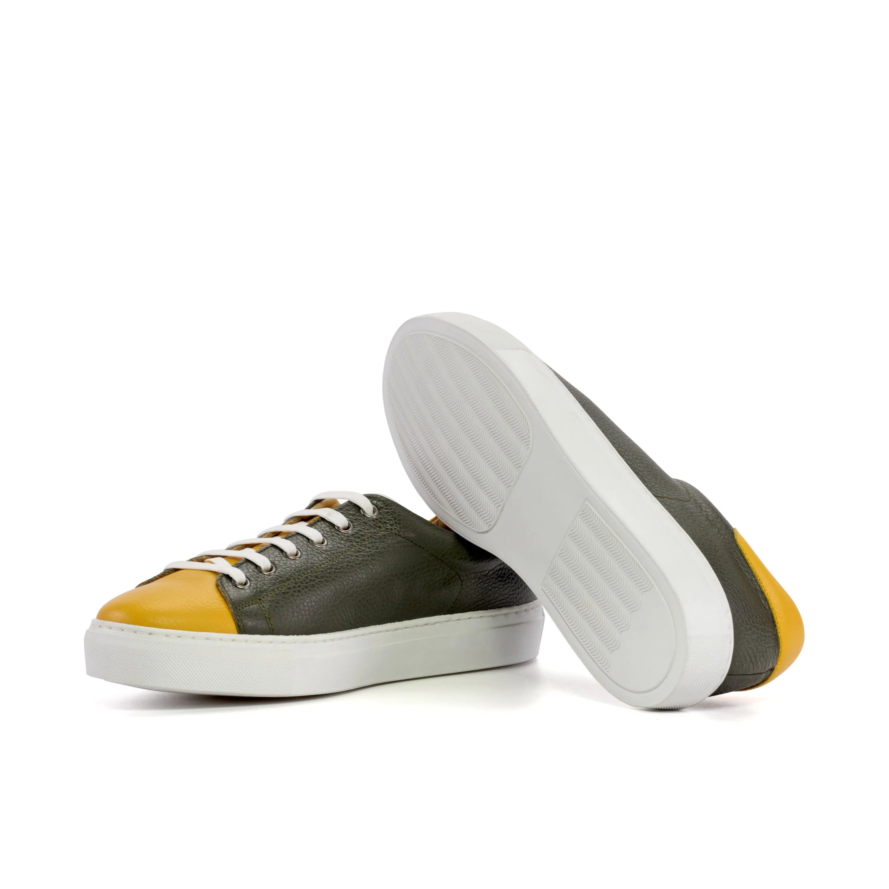 Two-tone grain calf leather Harlem Trainer Sneaker II cupsole trainer