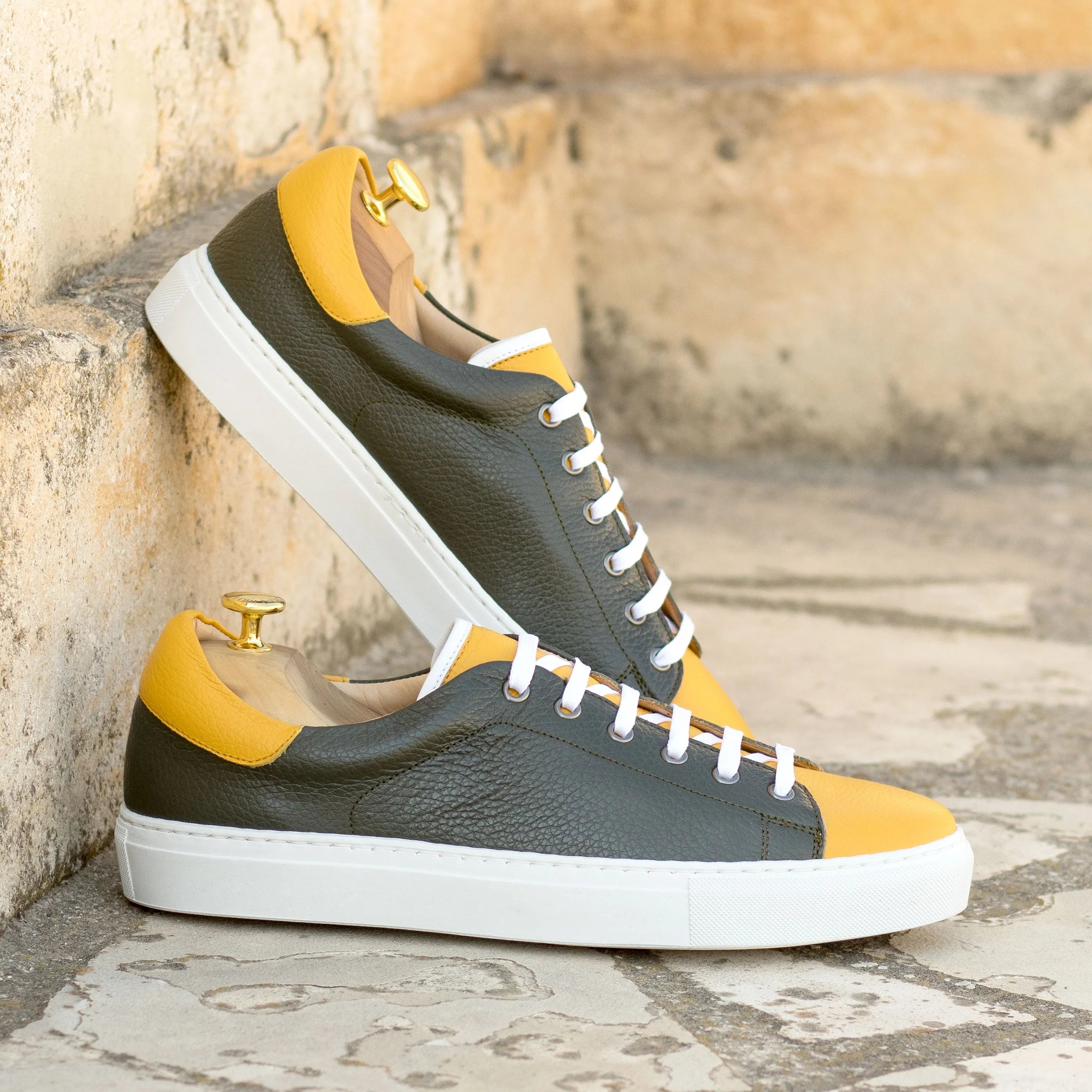 Harlem Trainer Sneaker in two-toned grain calf leather cupsole trainer