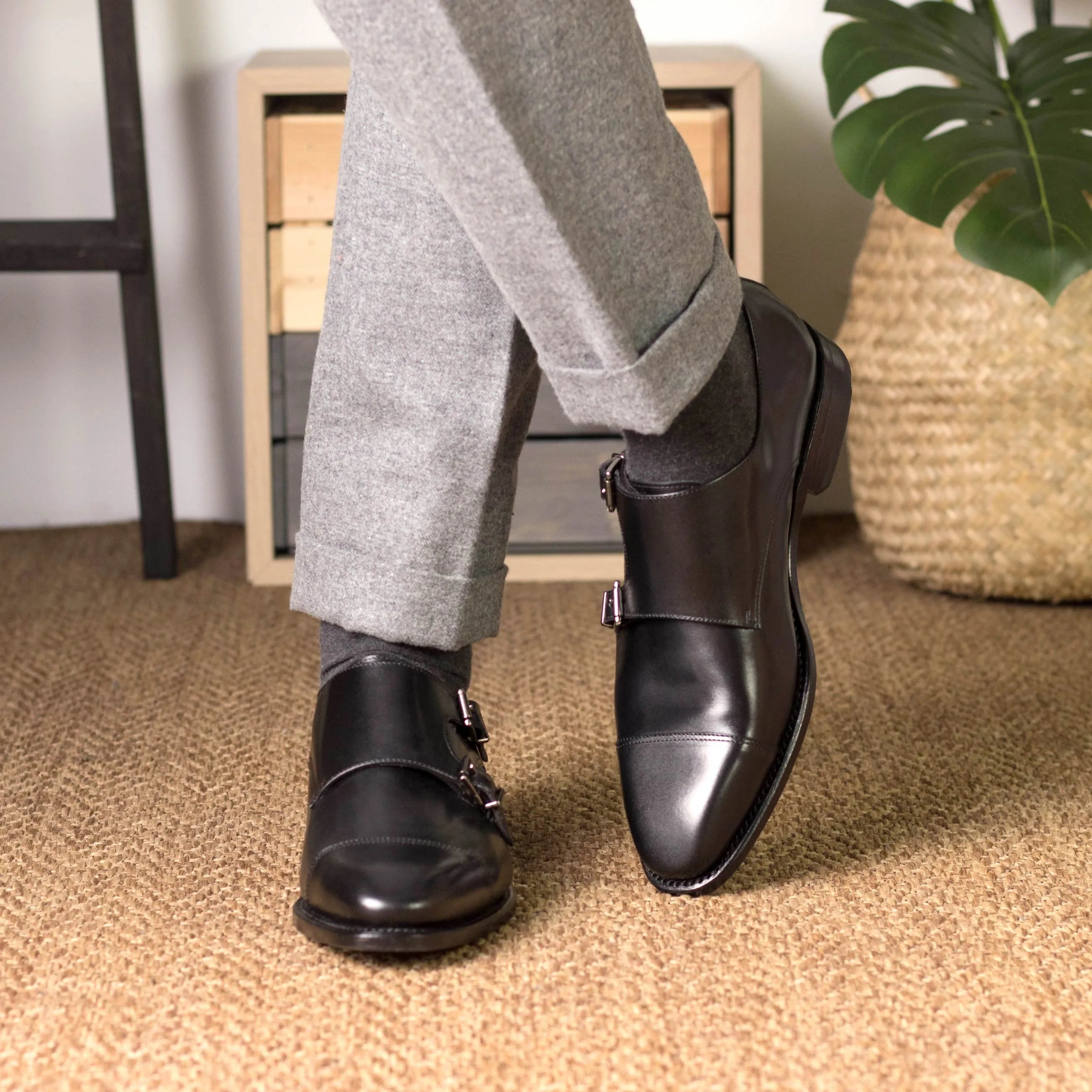 Havanas Double Monk black leather double monk strap shoes