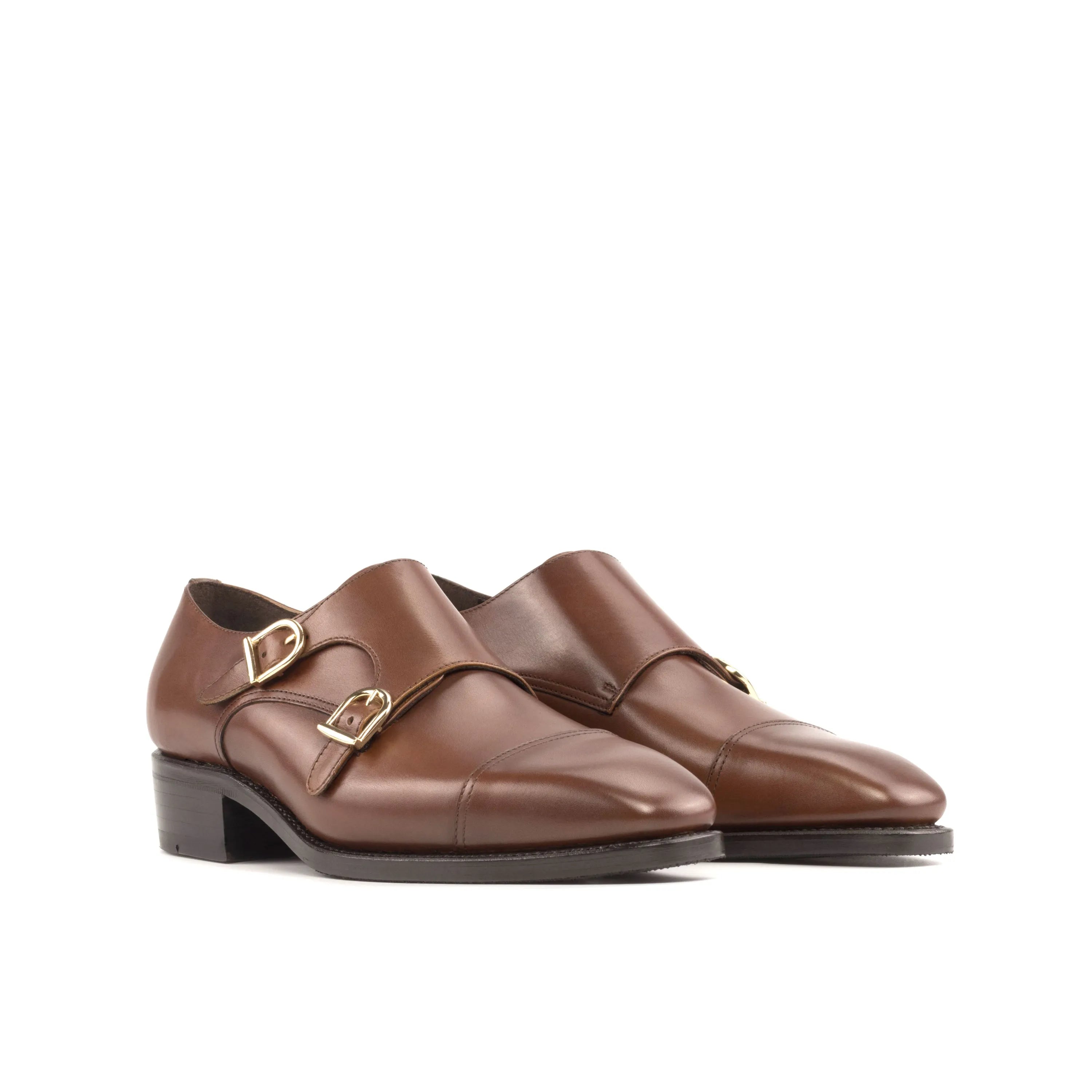 Haven double monk brown leather shoes pair