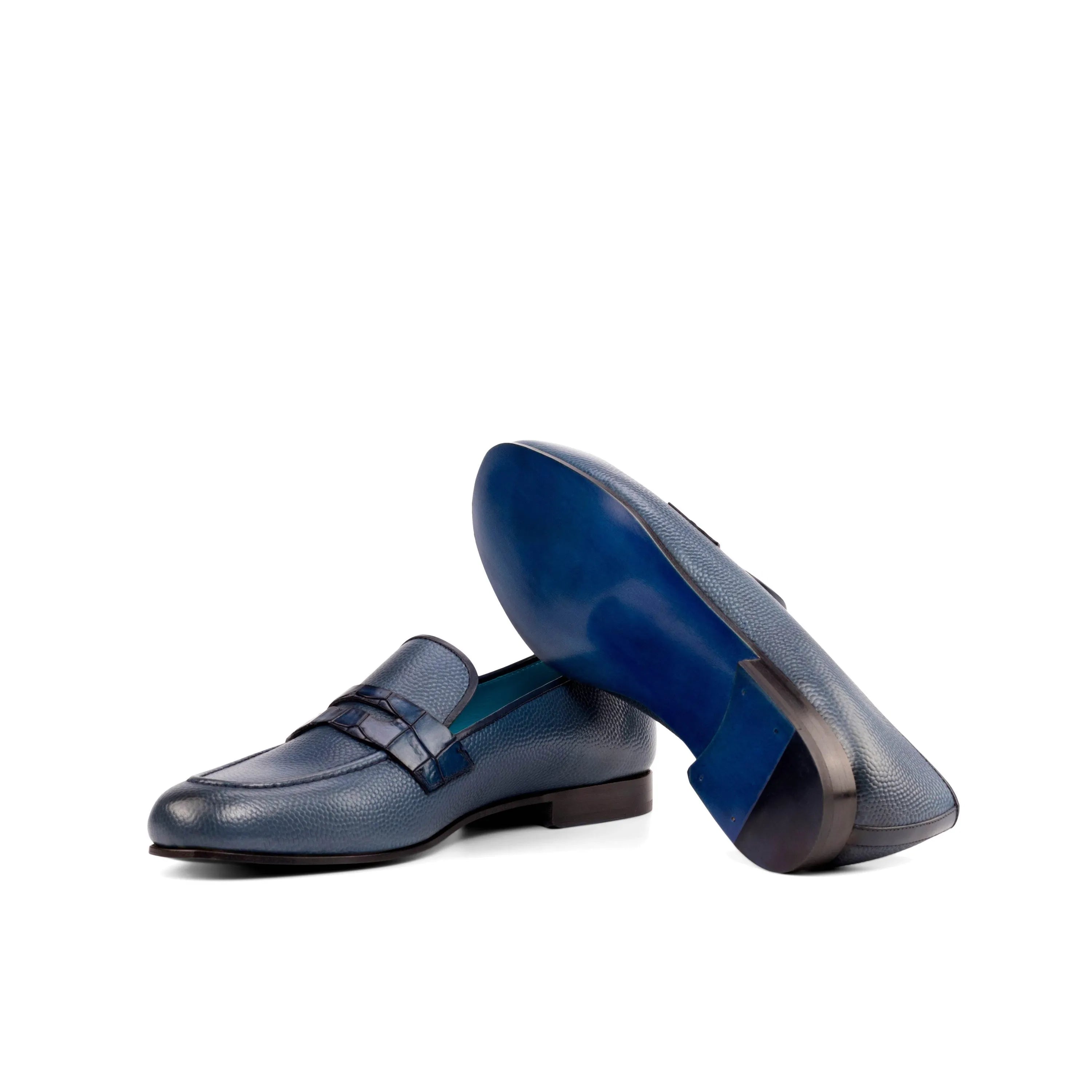Pair of blue leather Hefe Wellington slip on loafers