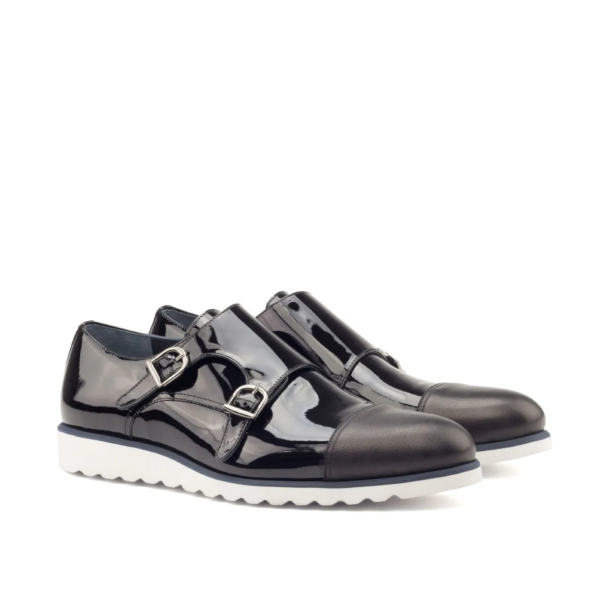 Hero double monk black patent leather shoes back view