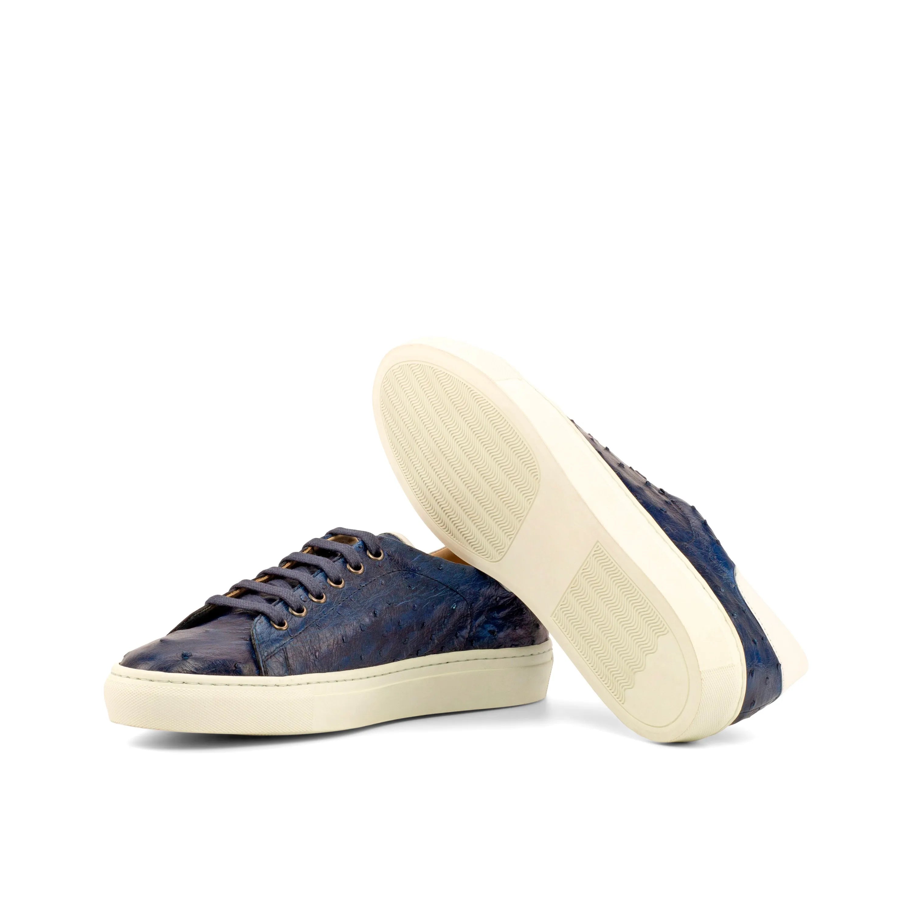 Pair of blue leather Honovi Trainer Ostrich cupsole sneakers