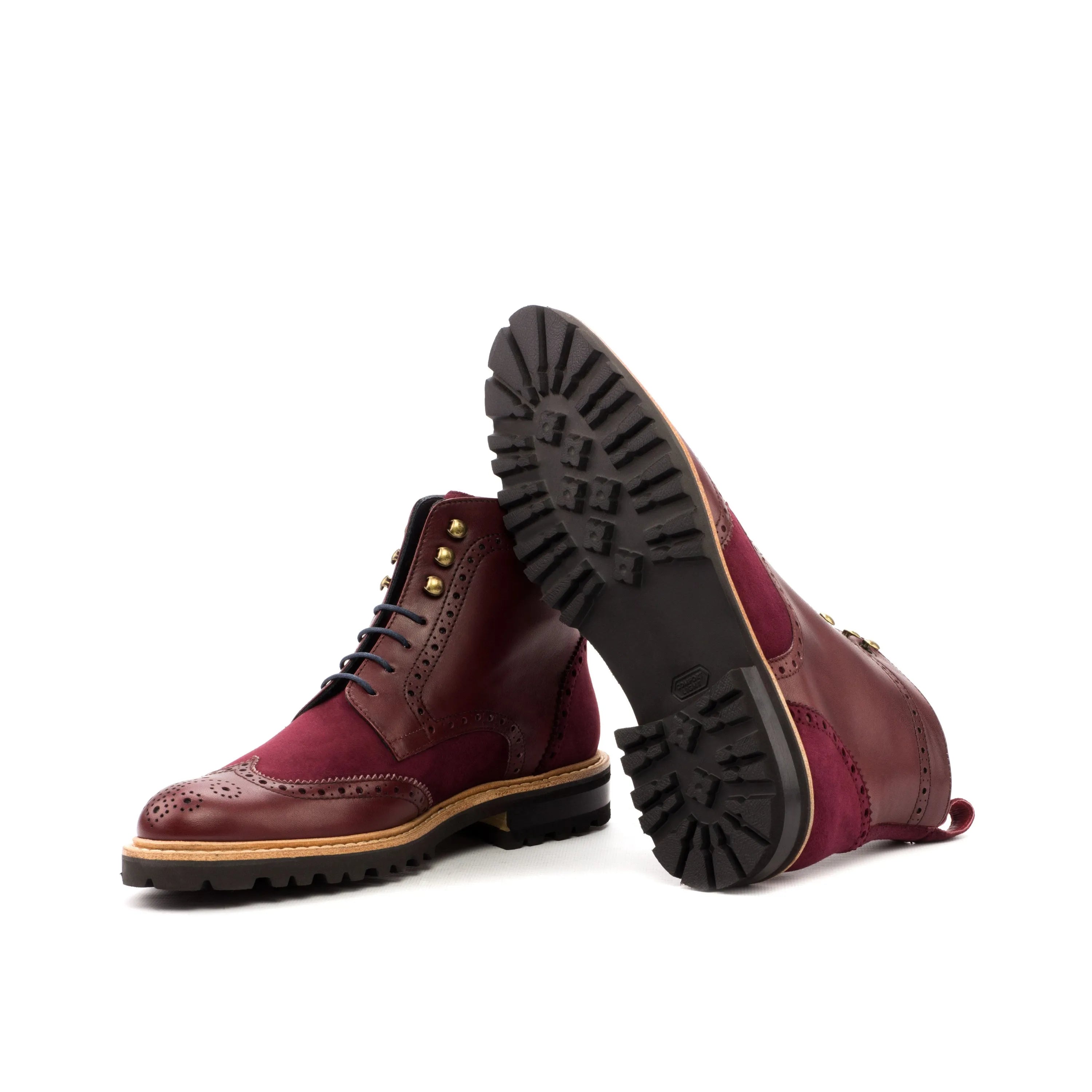 Jayanta ladies military brogue boots in burgundy leather and suede