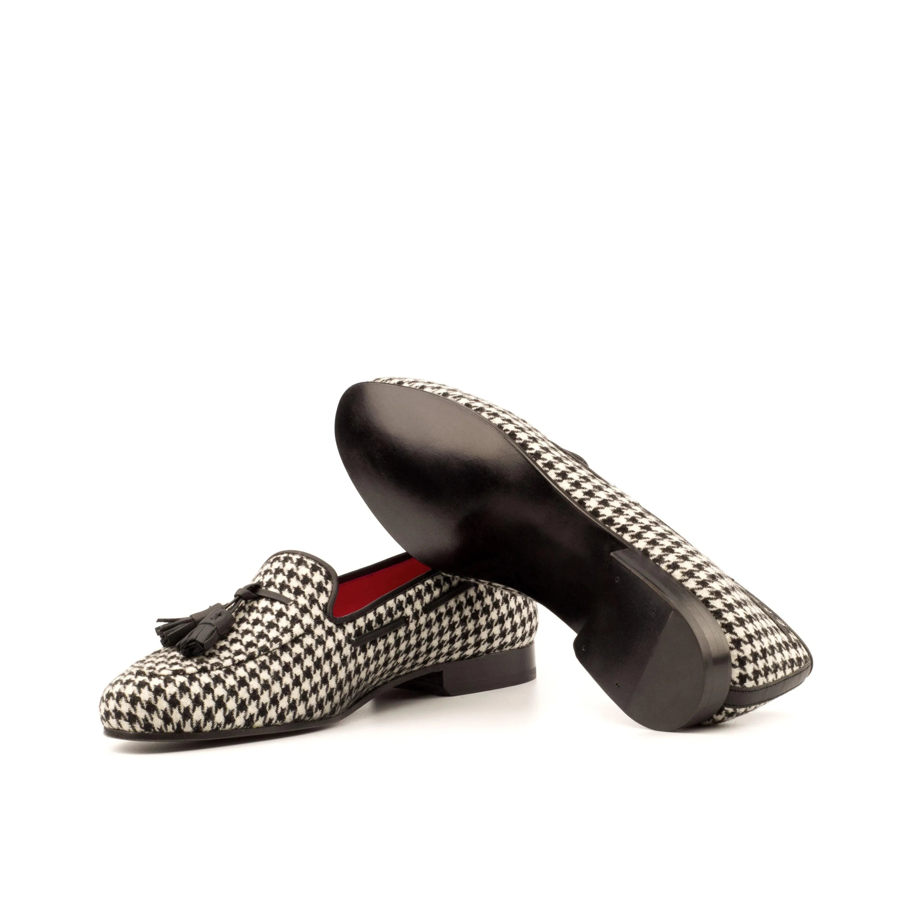 Julia Rose Ladies calf leather houndstooth tassel loafers back view