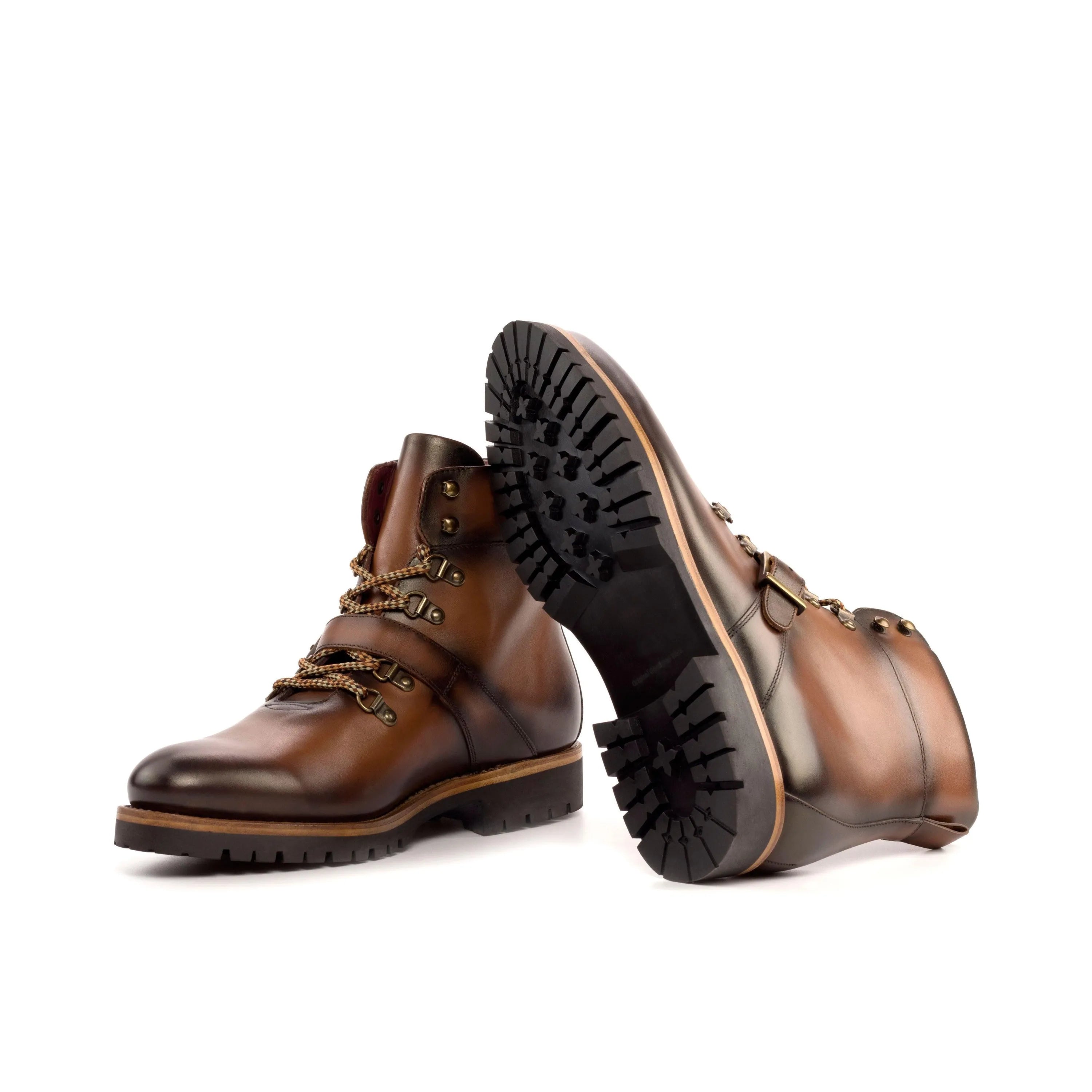 K2 brown leather hiking boots with hand-painted patina
