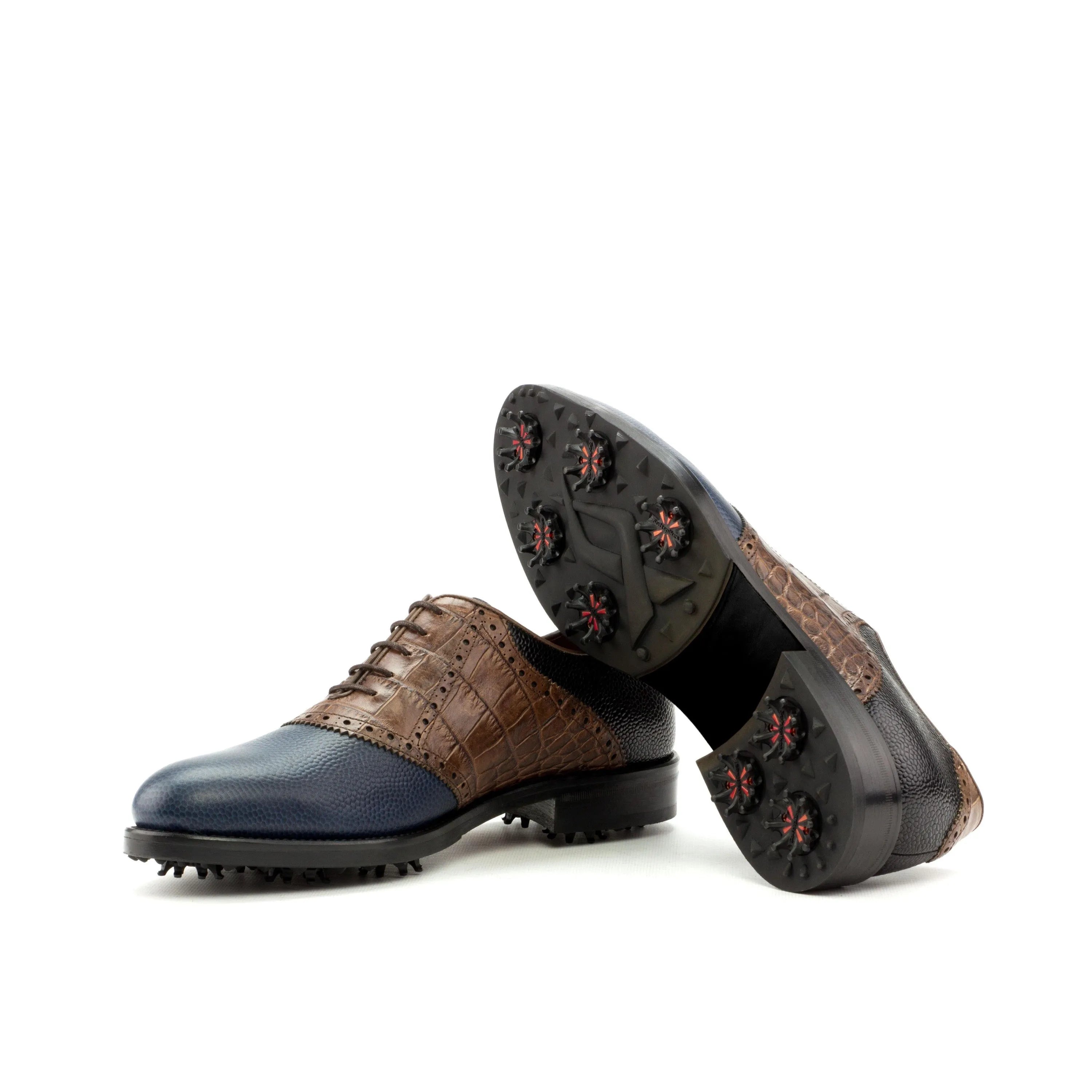 Lanai Saddle golf shoes in two-tone leather with pebble grain