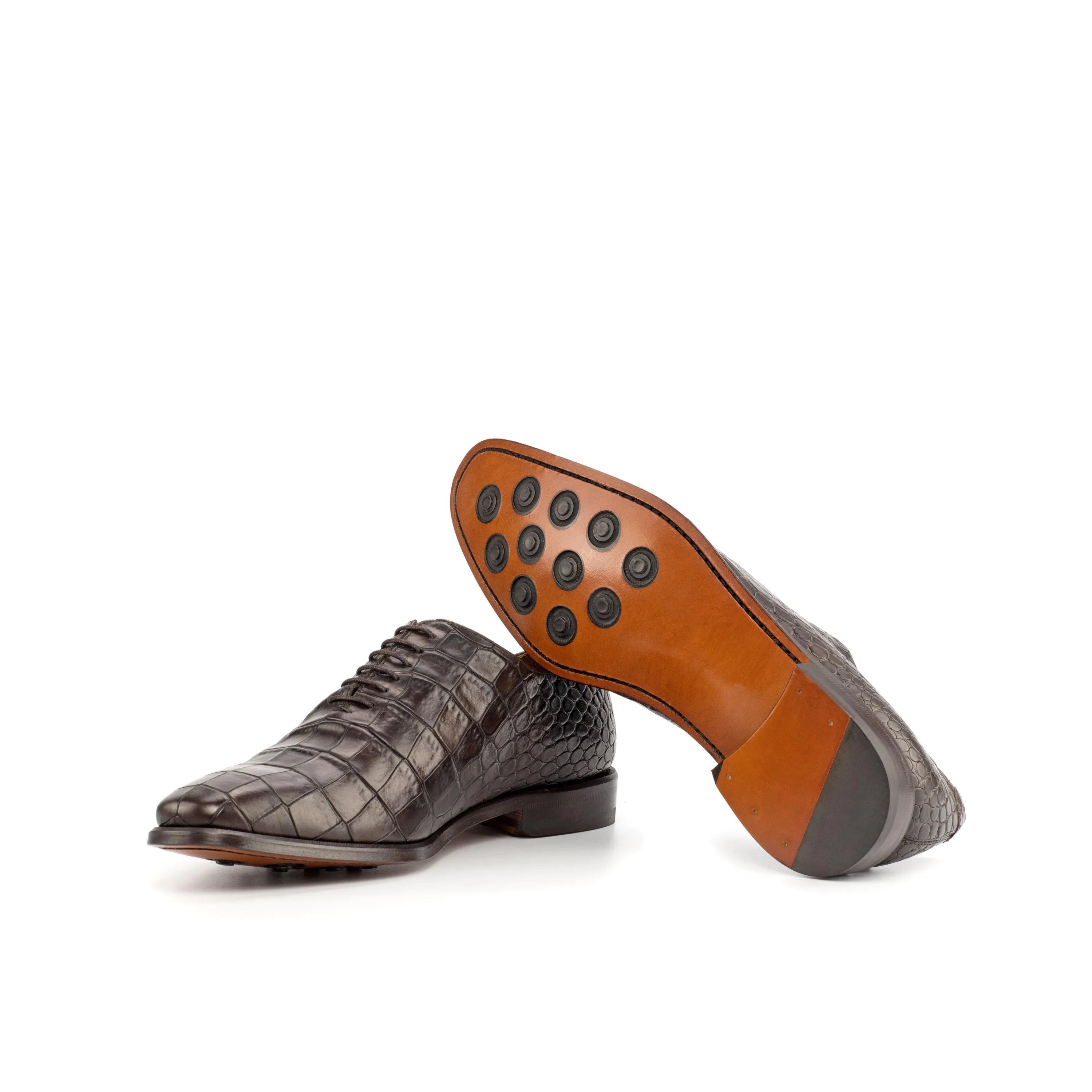Luciano Croc Wholecut gray crocodile leather dress shoes