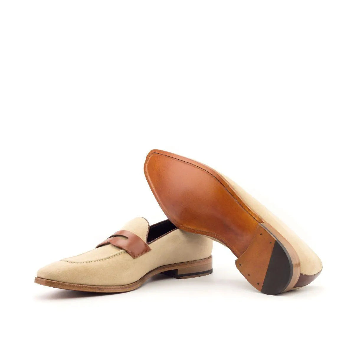 Back view of Madi Loafers II in beige box calf luxury bespoke shoes for men