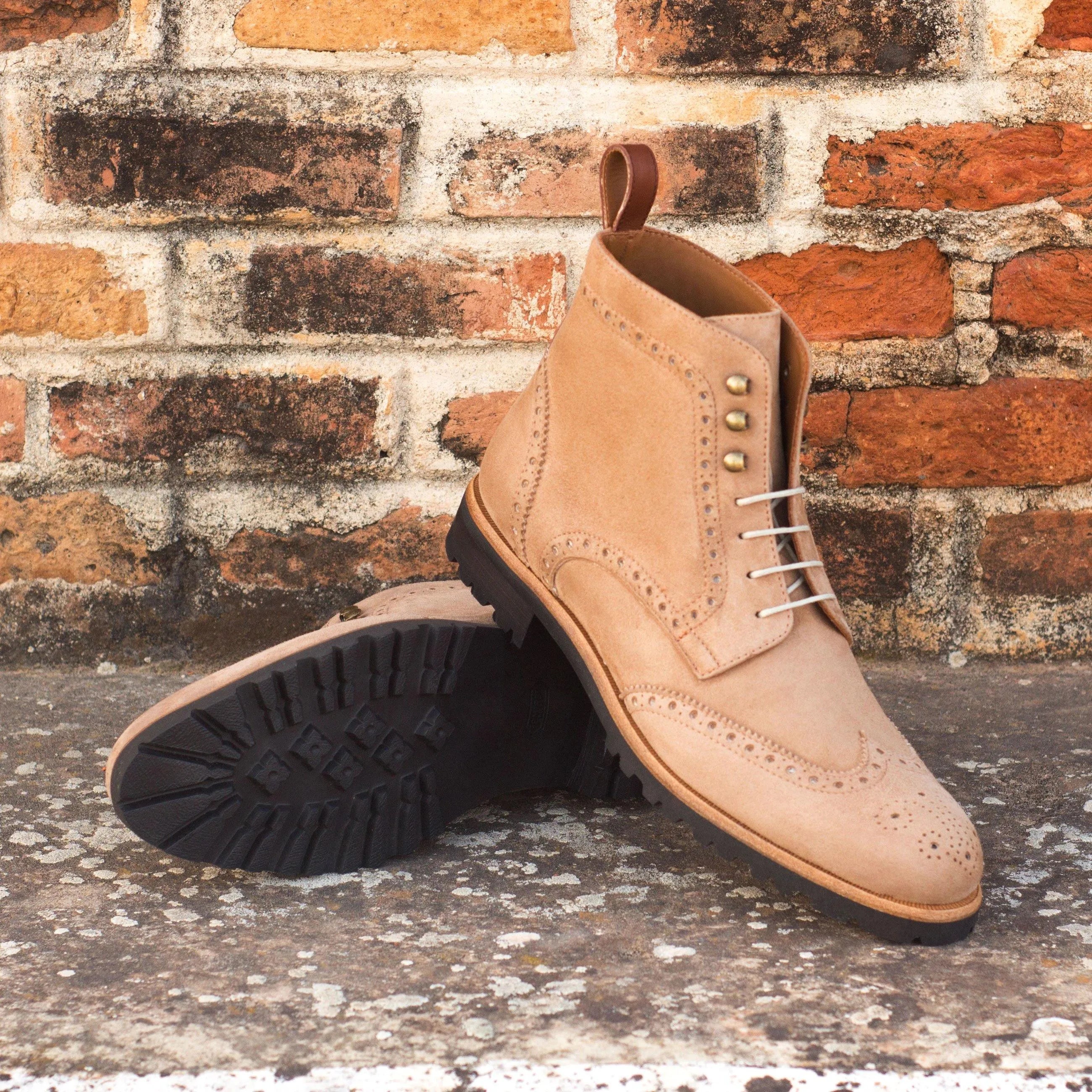 Tan leather ladies military brogue boots Mayas II back view