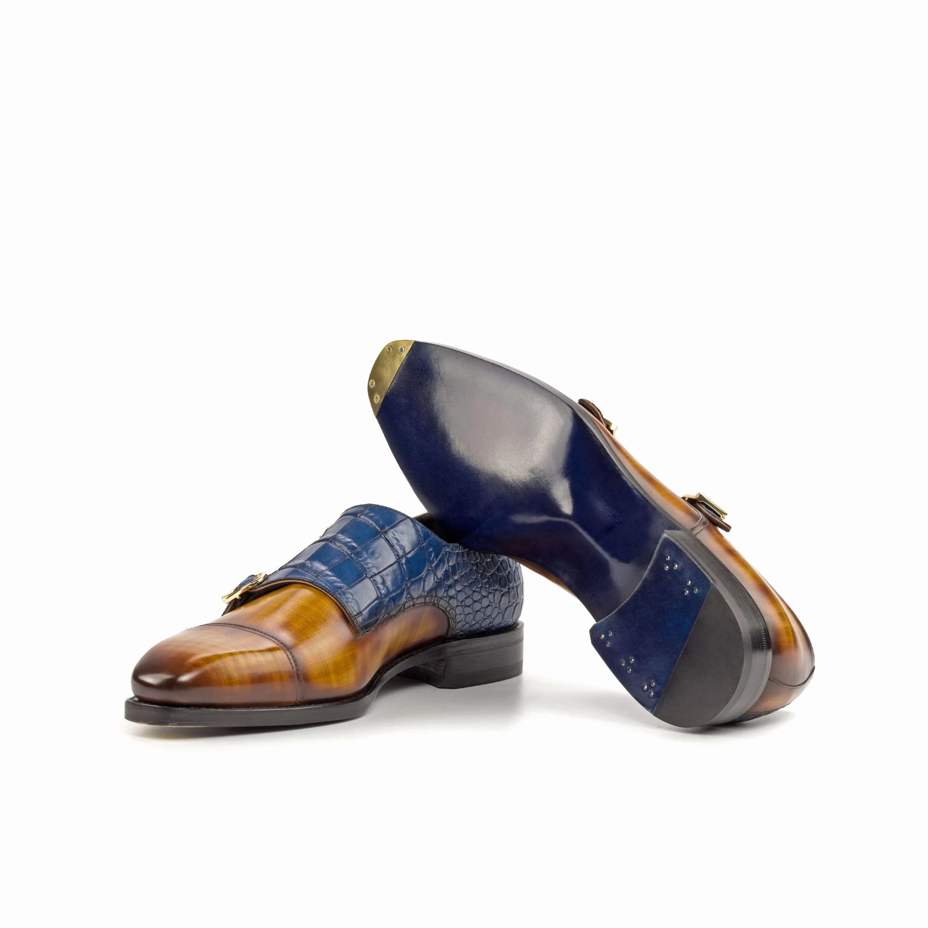 Quin double monk patina two-toned leather shoes back view