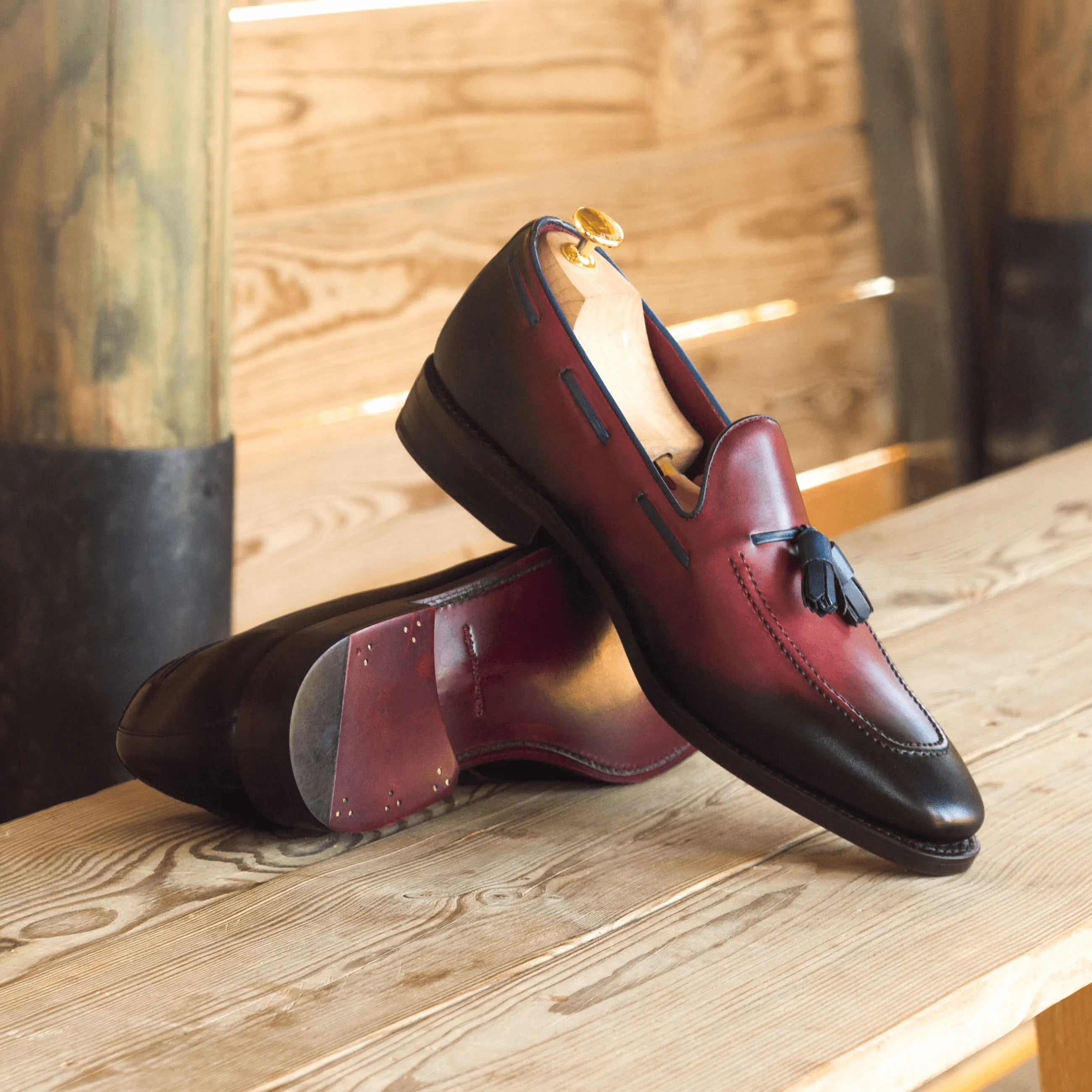 Silwauski Loafers II in burgundy black painted calf leather tassel design
