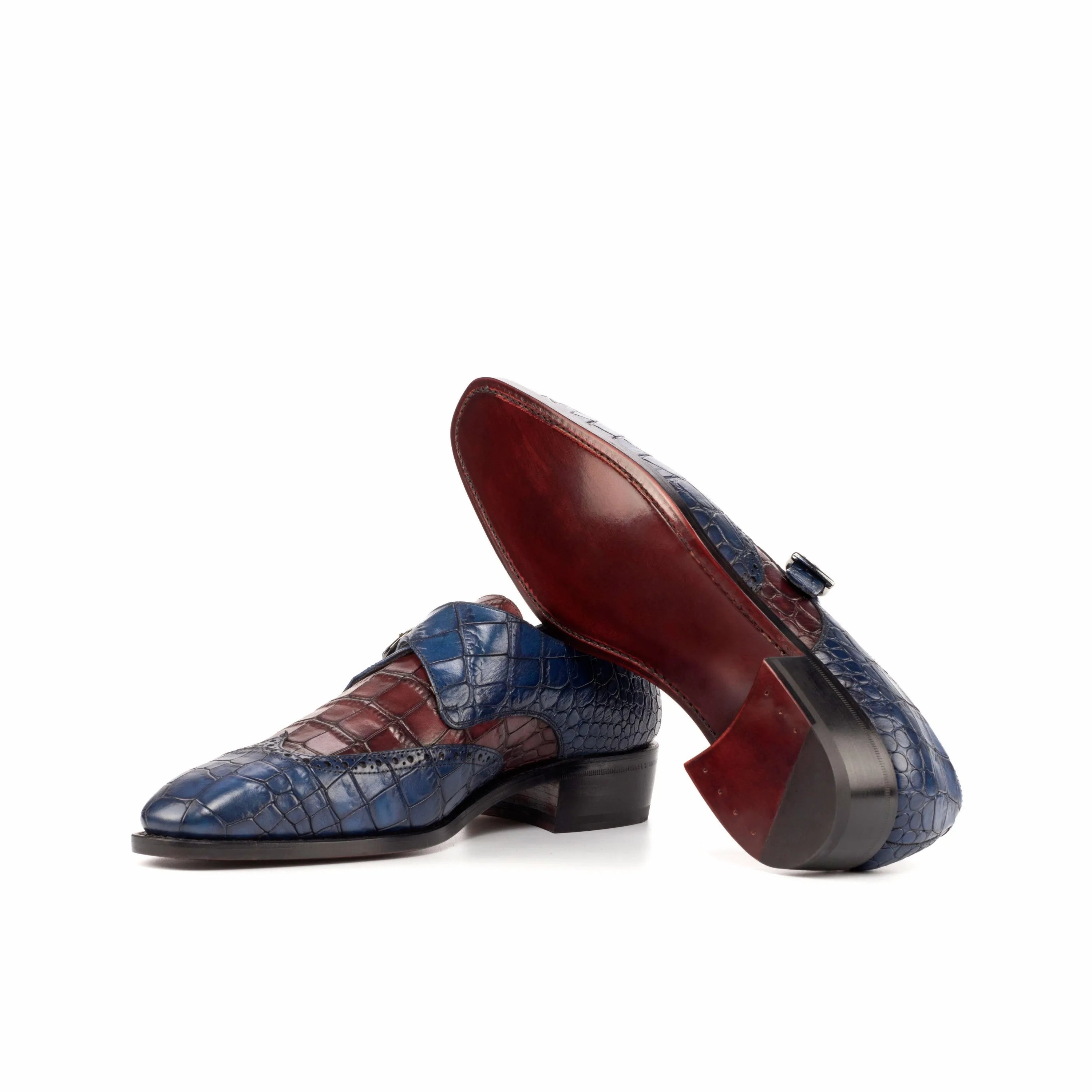 Sona single monk croco two-toned crocodile leather monk strap shoes