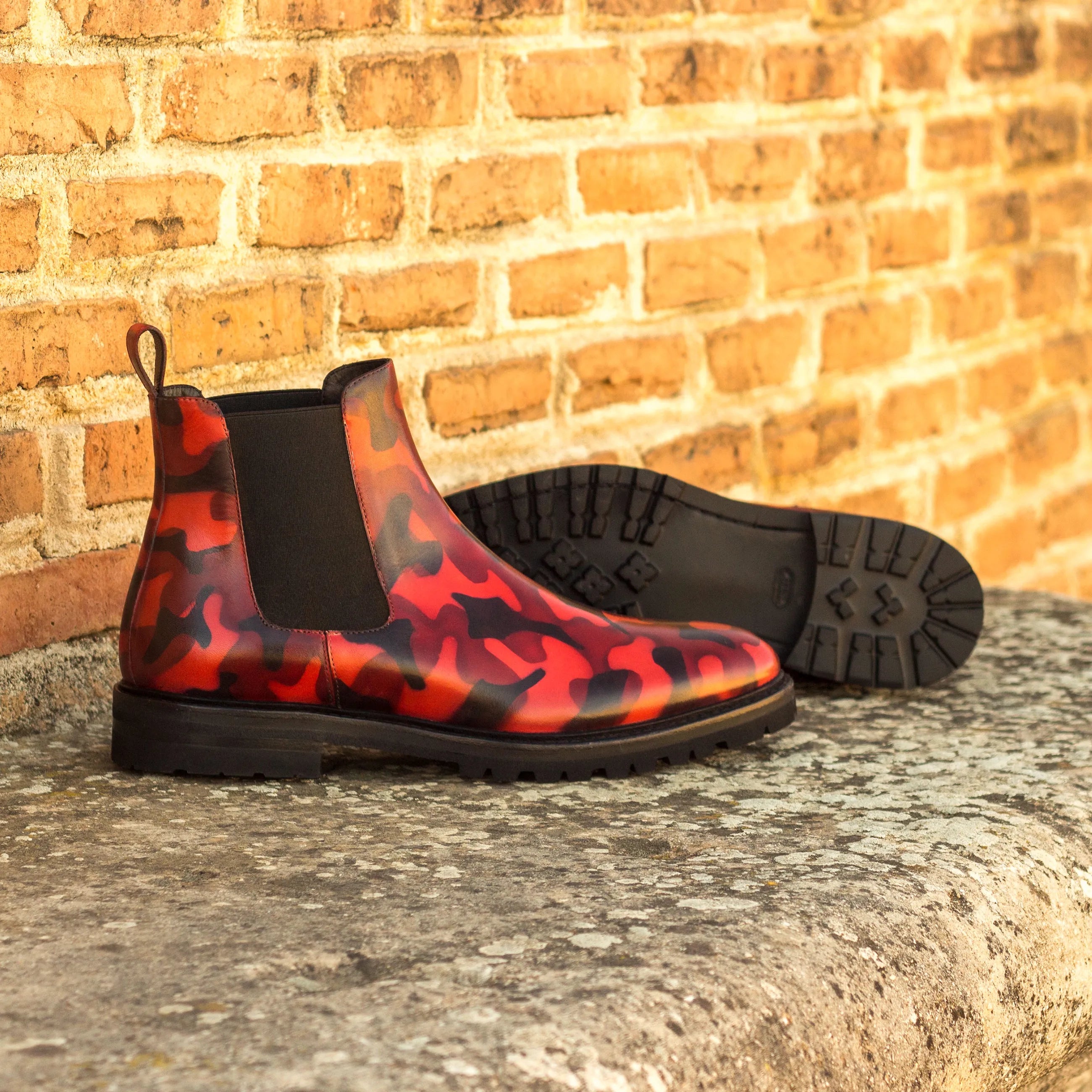 Red camouflage Theodora Chelsea boots back view