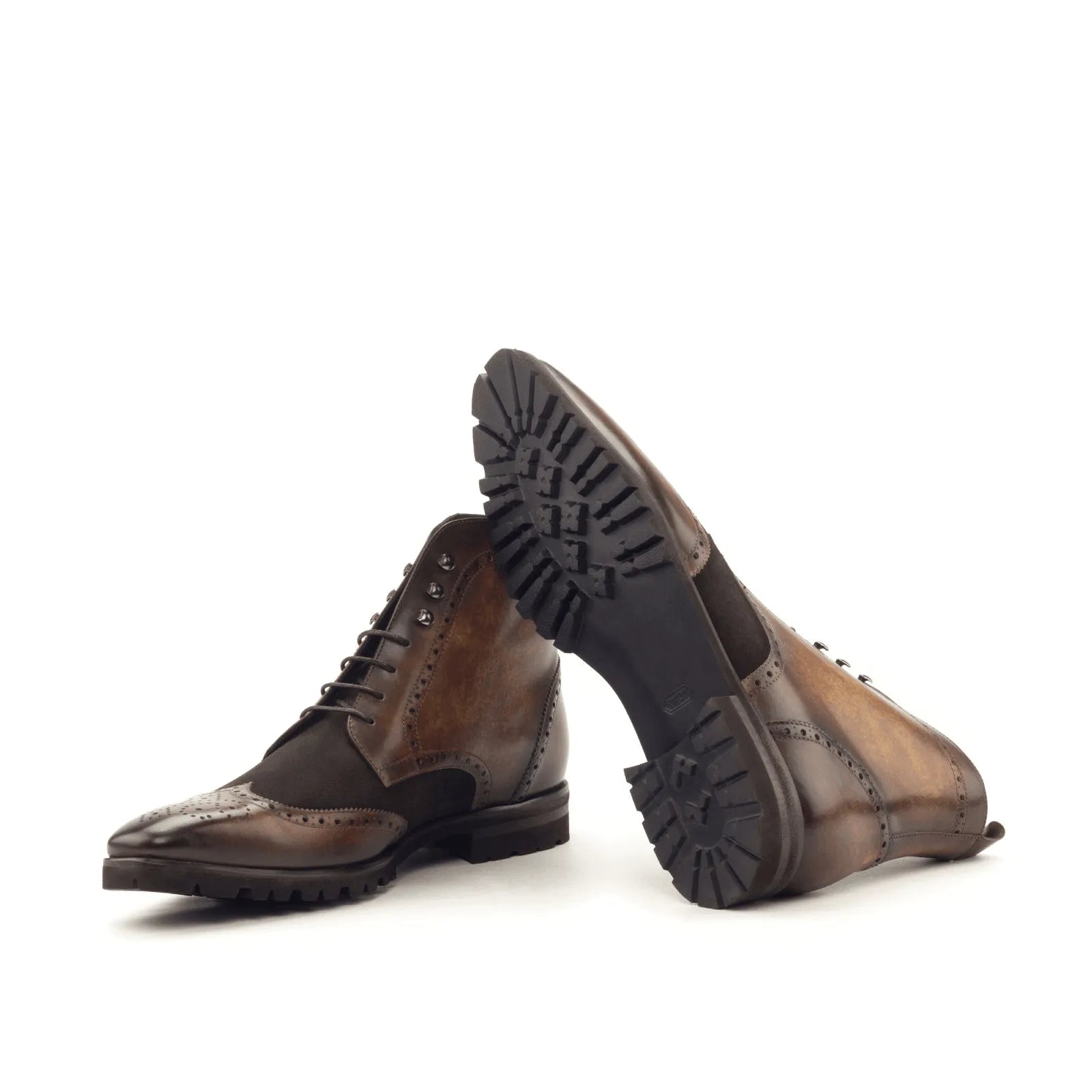 Theron military brogue boots II brown leather wingtip back view