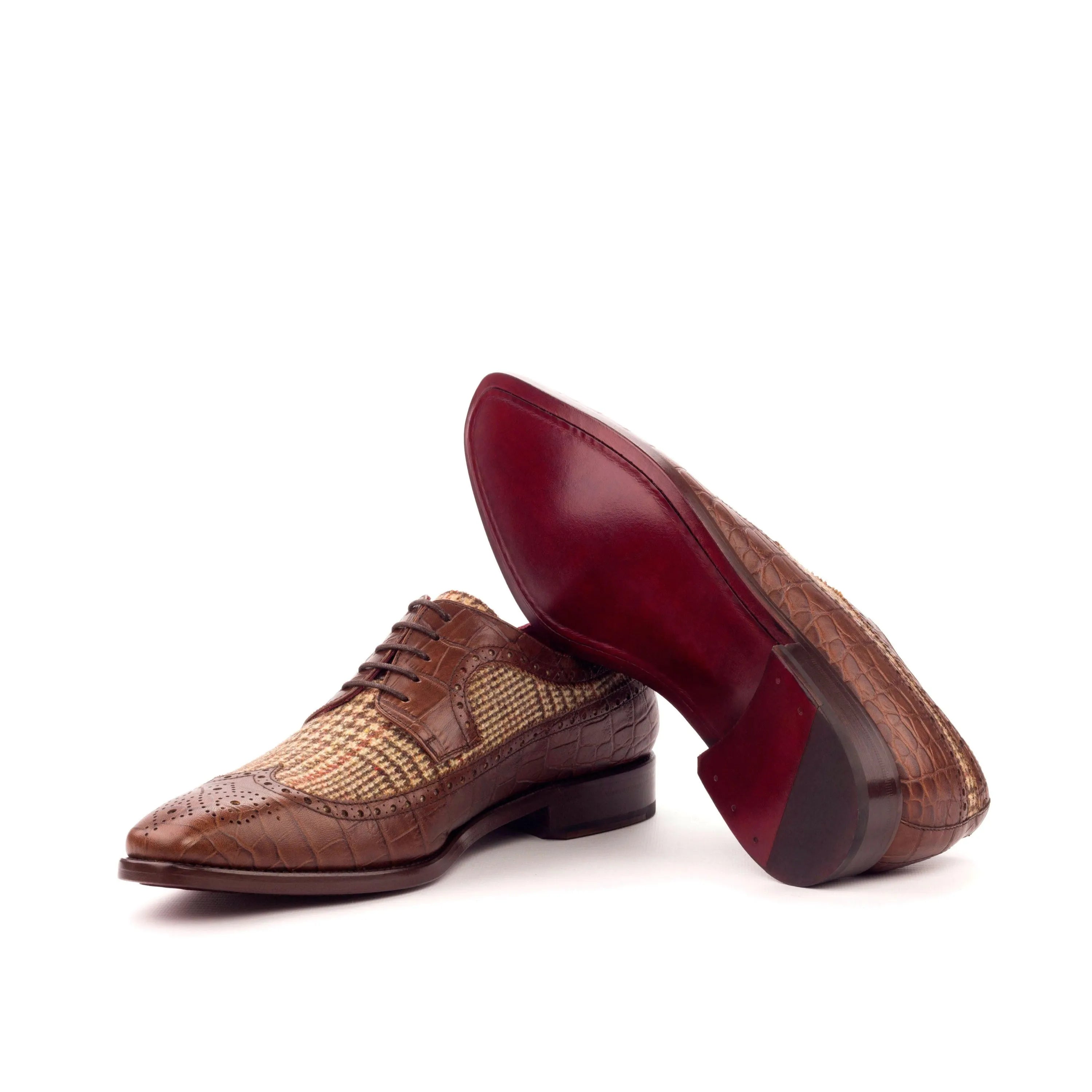 Brown leather and tweed Weekend Longwing Blucher II dress shoes