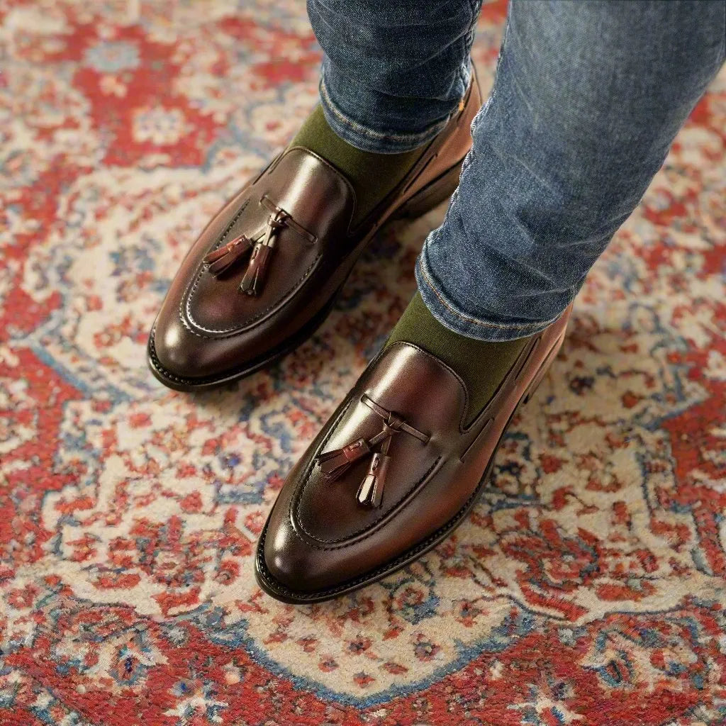 5909 Leather tassel loafers back cut with fast shipping