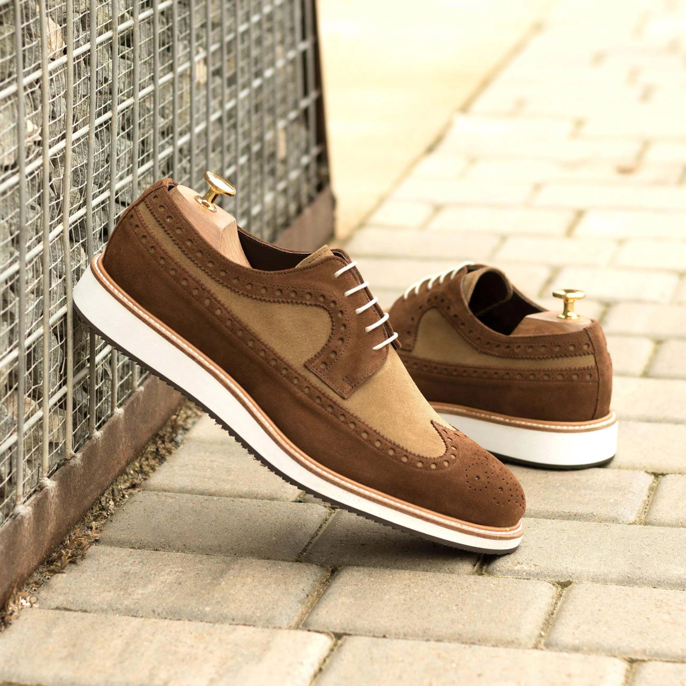 Brown suede 99G Longwing Blucher wingtip shoes