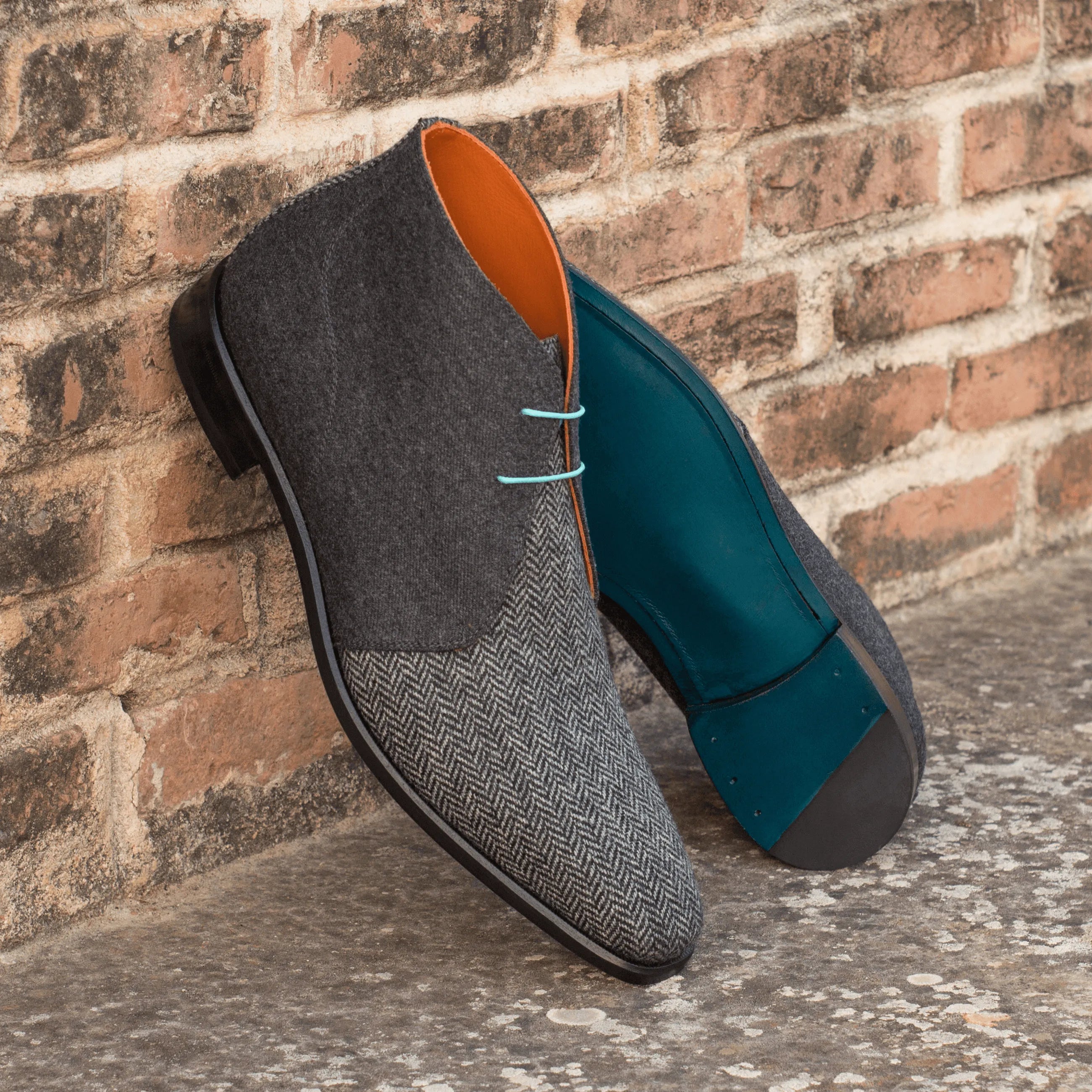 Gray herringbone felt Anthelym Chukka Boots II