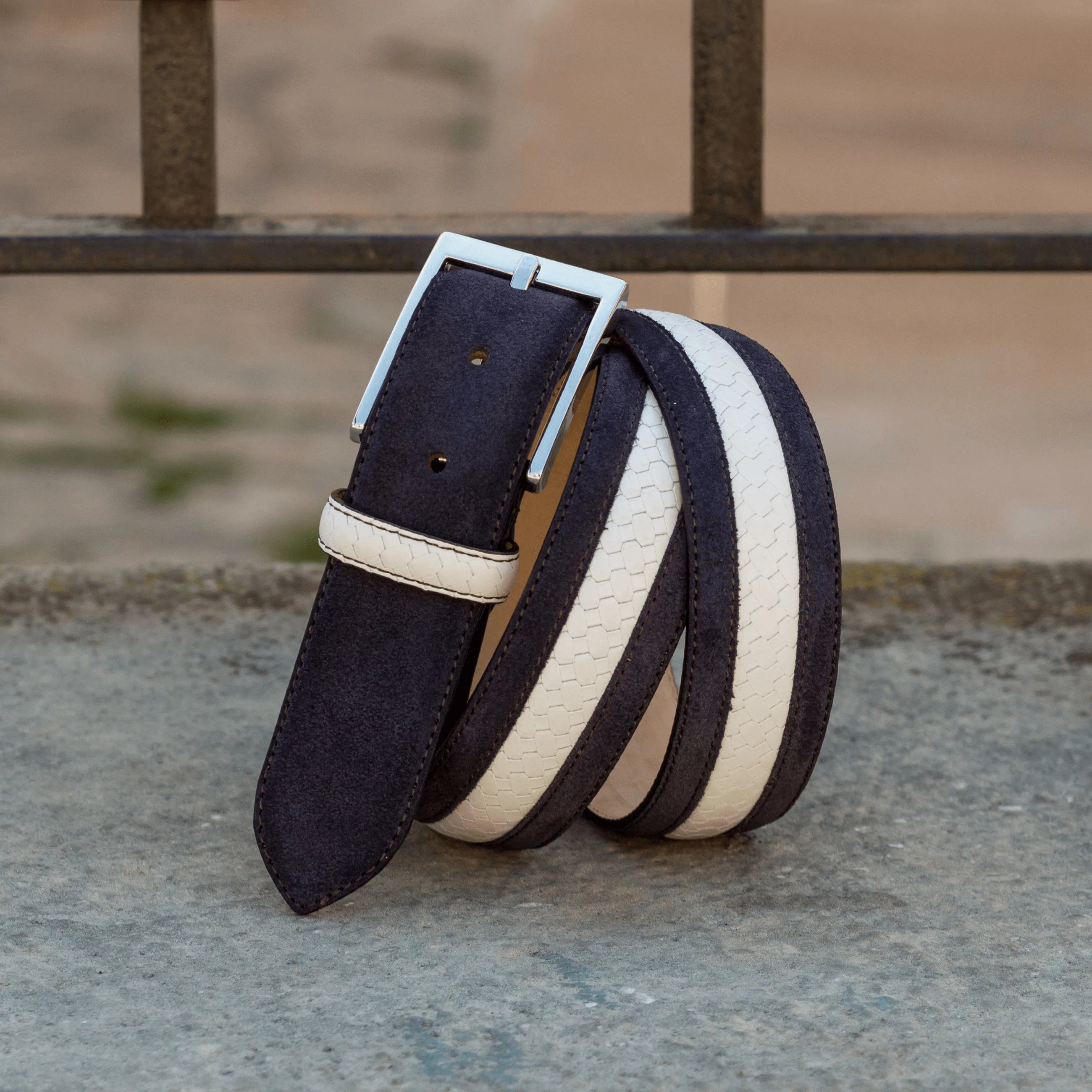 Anza Venice Belt stylish black and white leather trainer sneakers