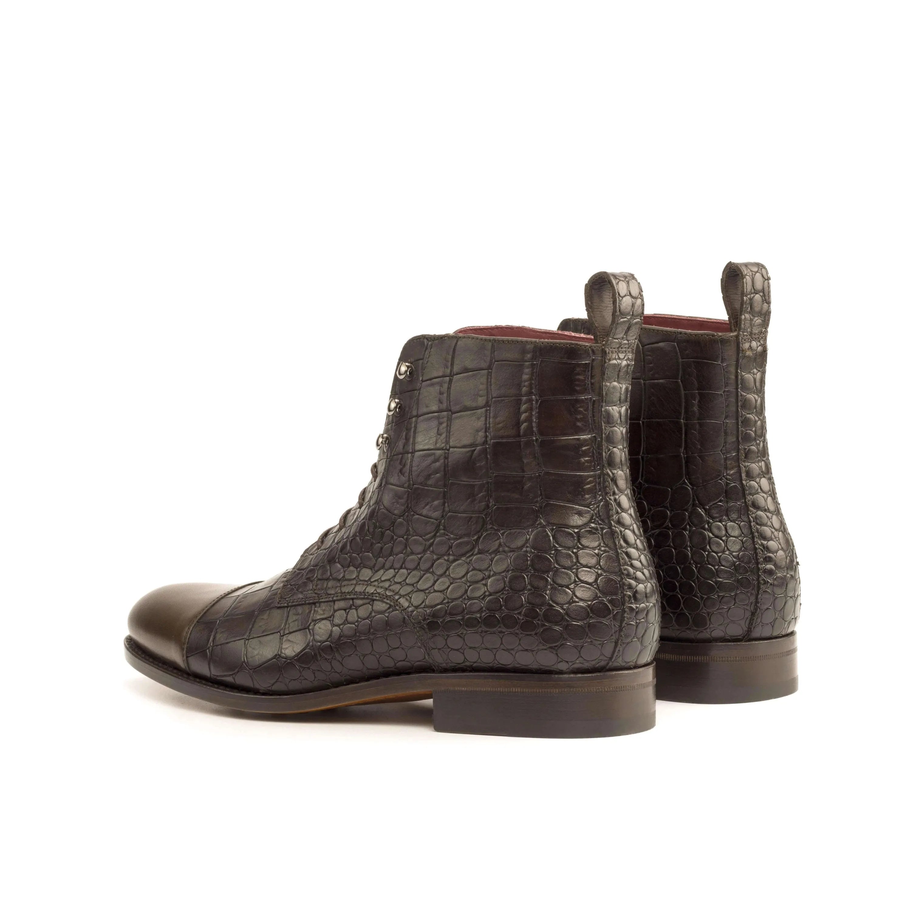 Bobies Jumper Boots in dark brown painted crocodile leather
