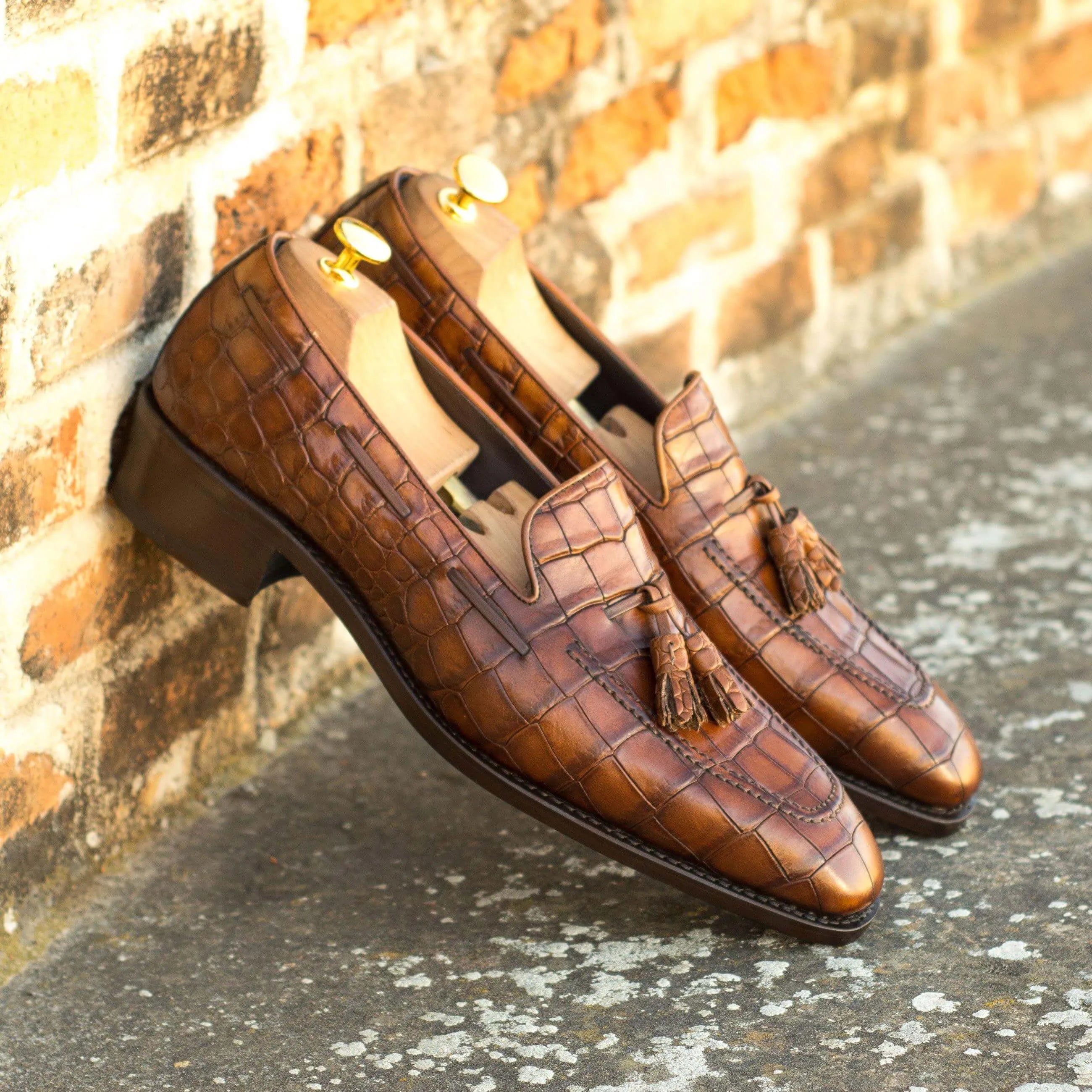 Bruno Croco Loafers II in brown painted croco with chisel toe