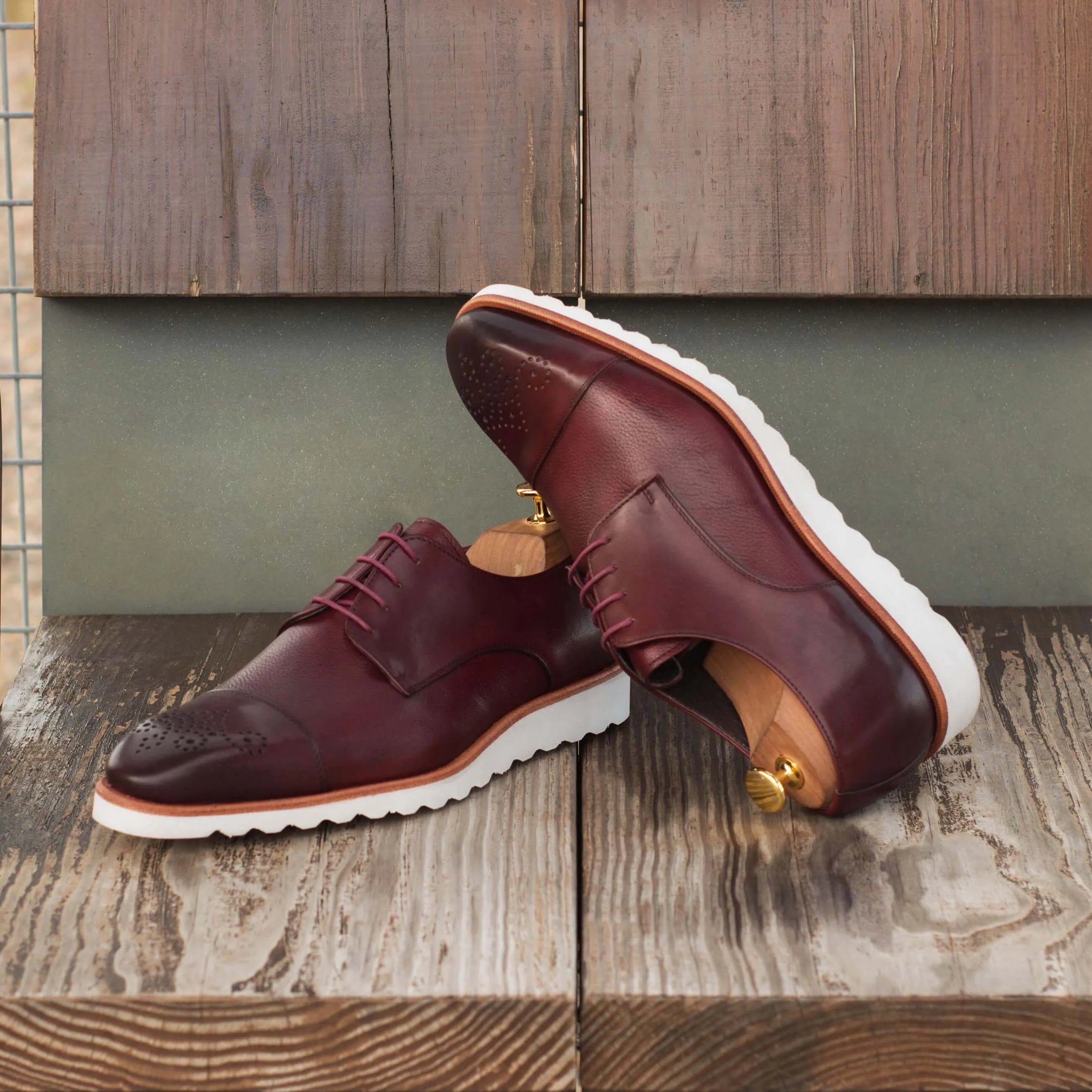 Chaska Derby Shoes in burgundy leather, back view
