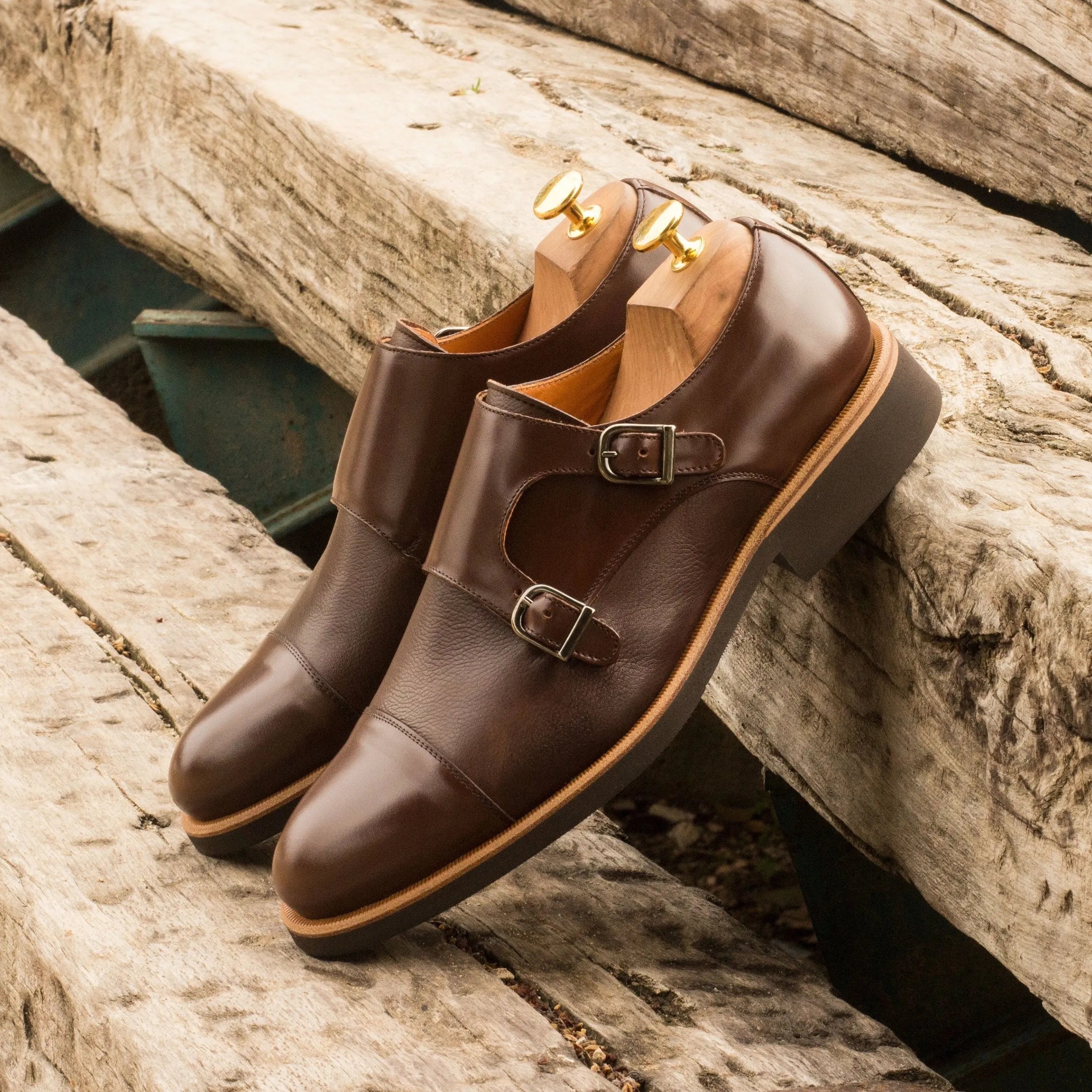 DMC Double Monk brown leather double monk patina shoes