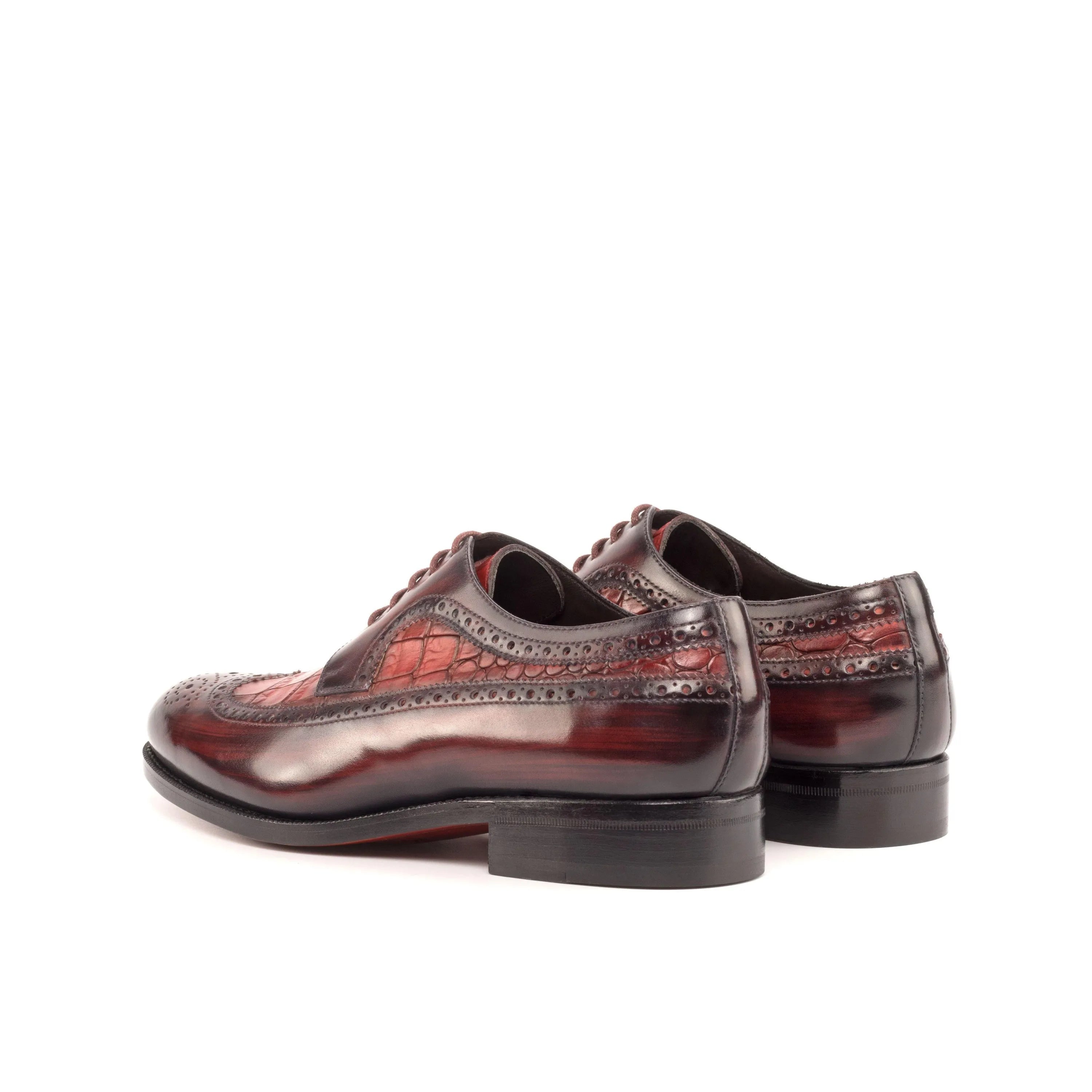 Givanios patina longwing blucher burgundy leather wingtip shoes