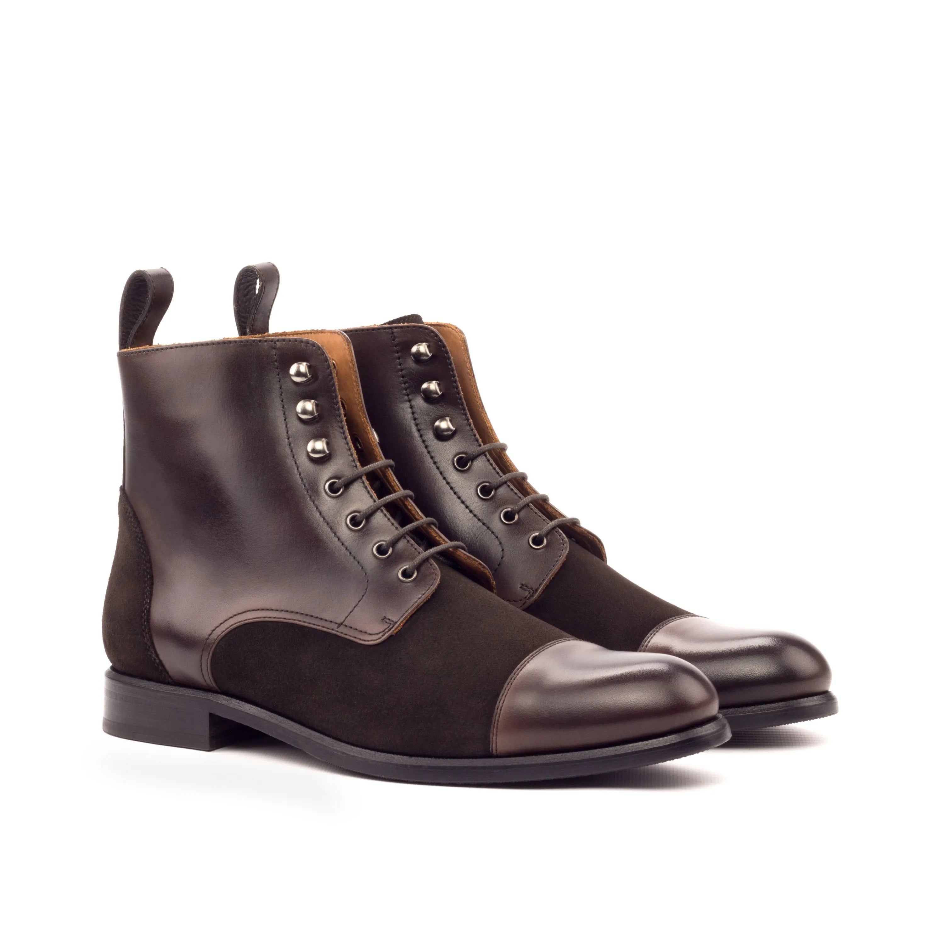 Dark brown Jamila ladies captoe boots in leather and suede