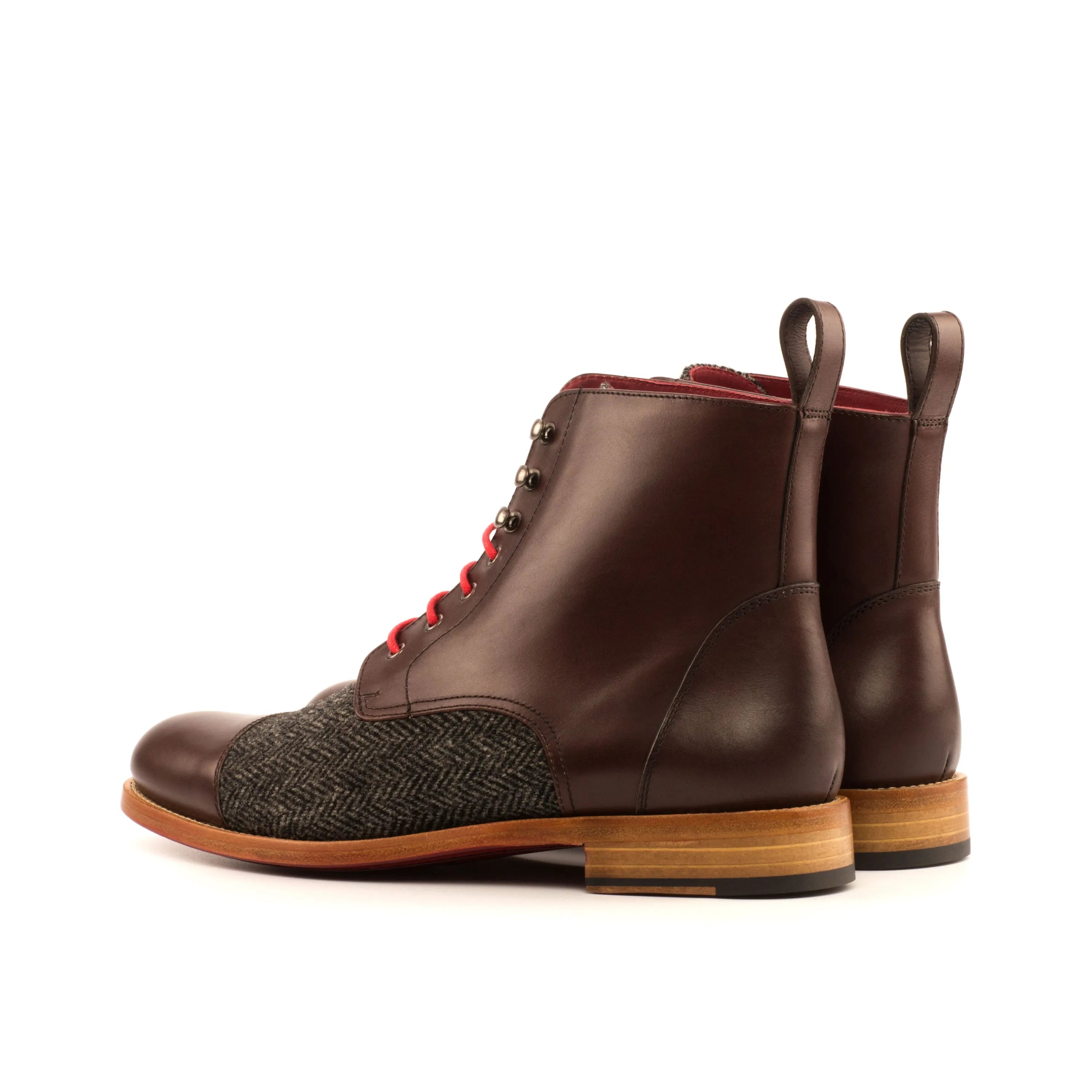 Jorge ladies captoe dark brown leather and tweed boots