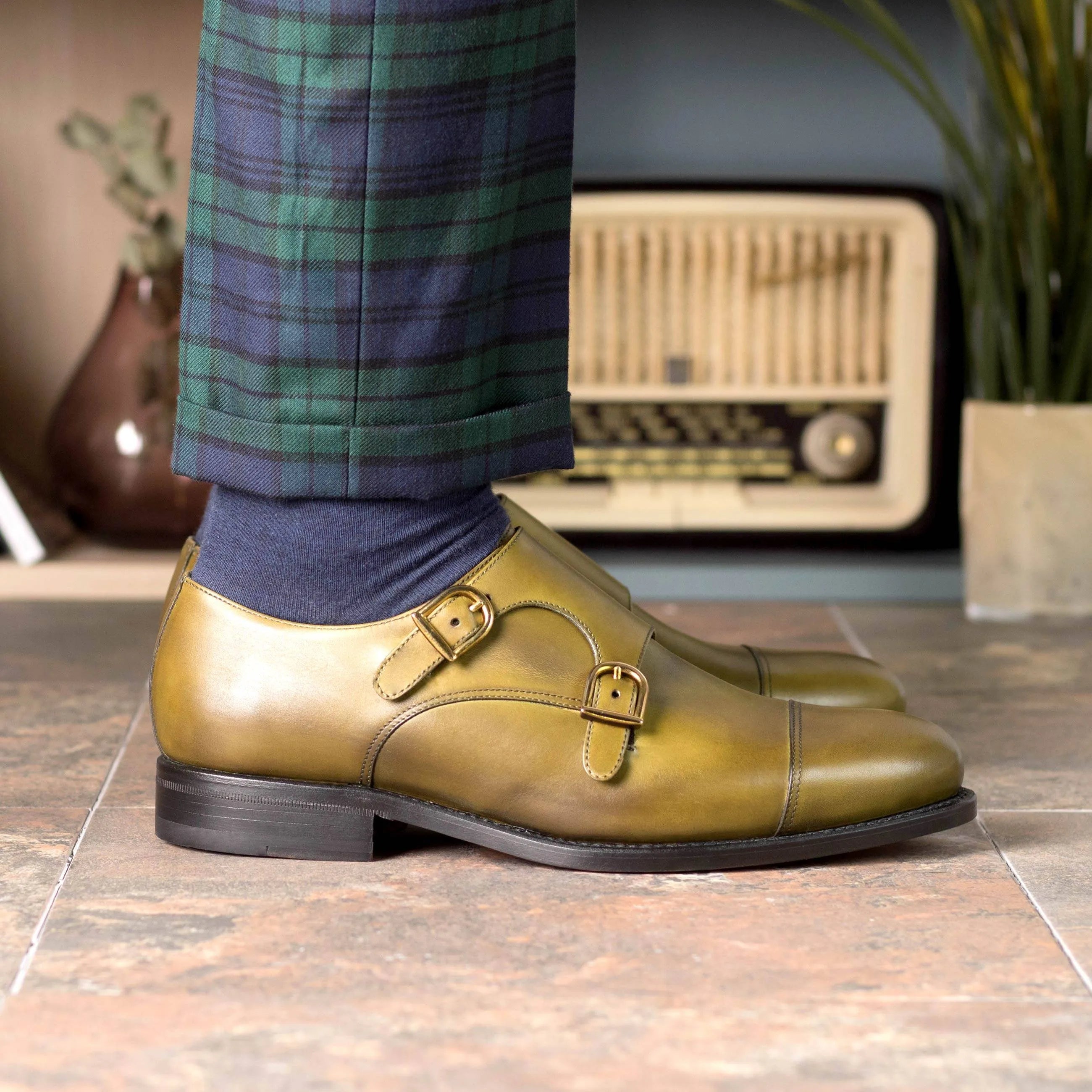 Olive green Jorgo Double Monk Shoes II, fast lane style