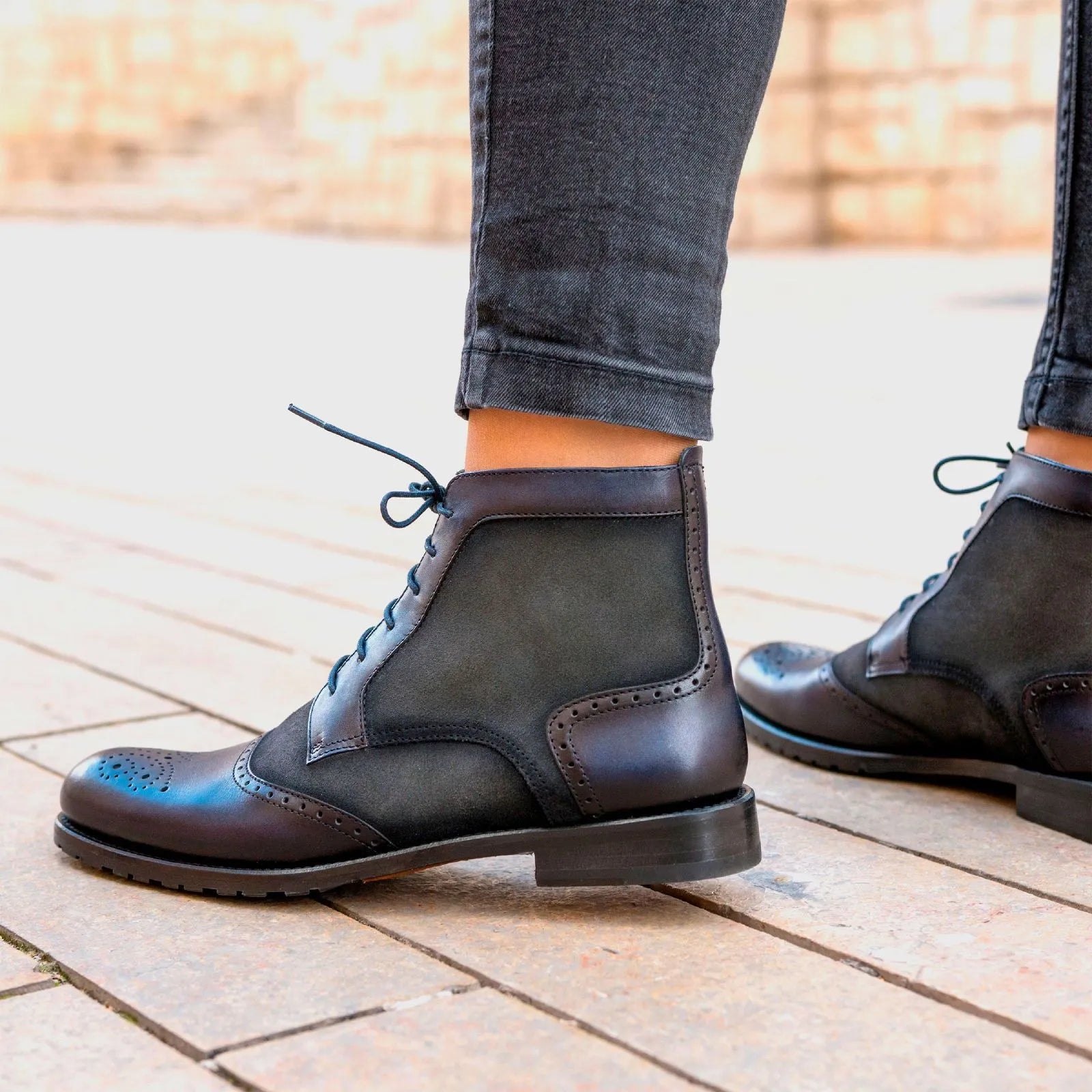 Lauren Ladies Brogue Boots with leather fabric lace-up design