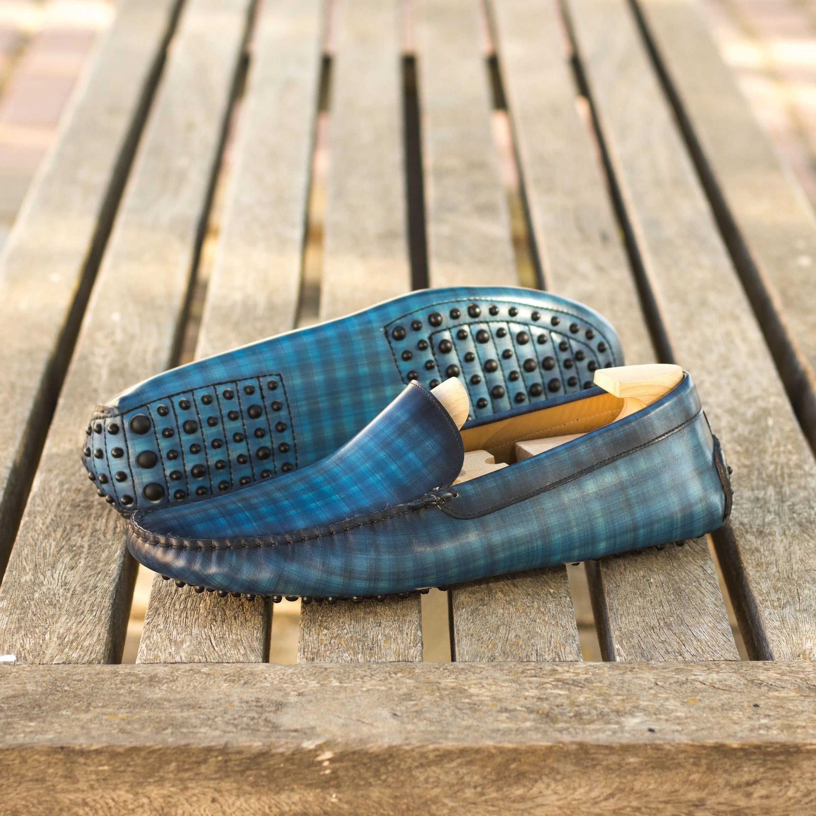 Blue plaid Leonardo Patina Driver II shoes