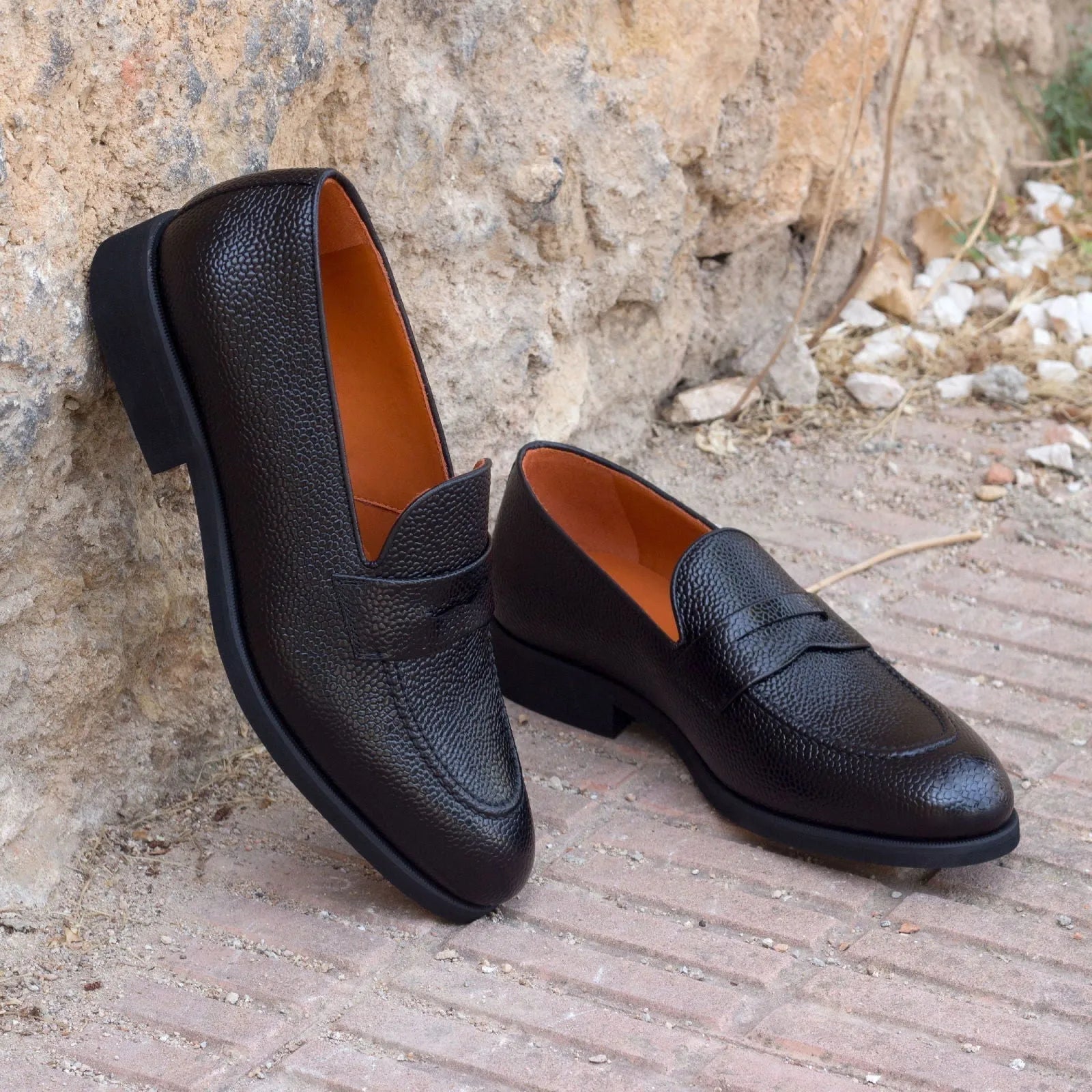 Pair of black calf leather Lopez loafers II, traditional English style
