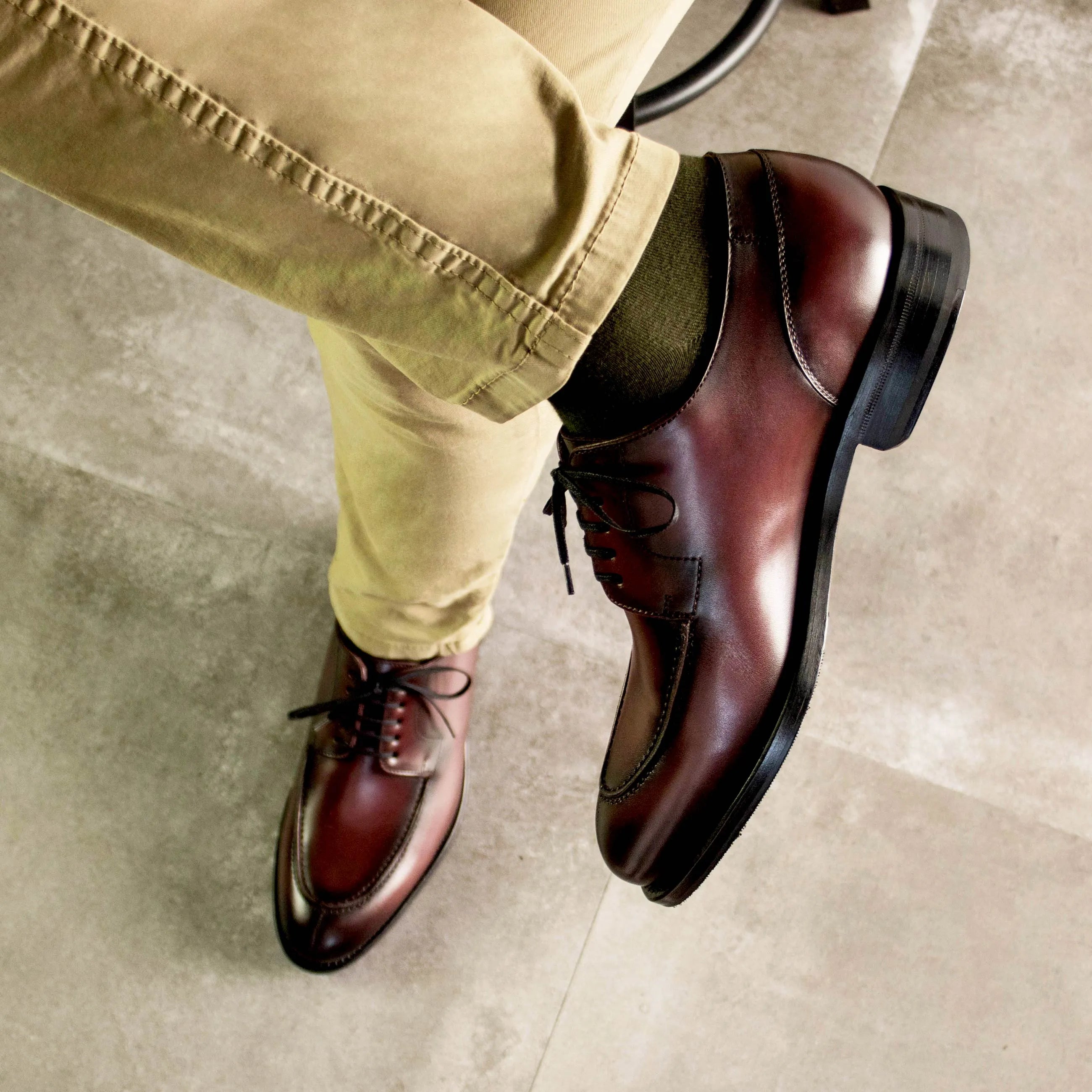 Luginos derby split toe burgundy leather dress shoes