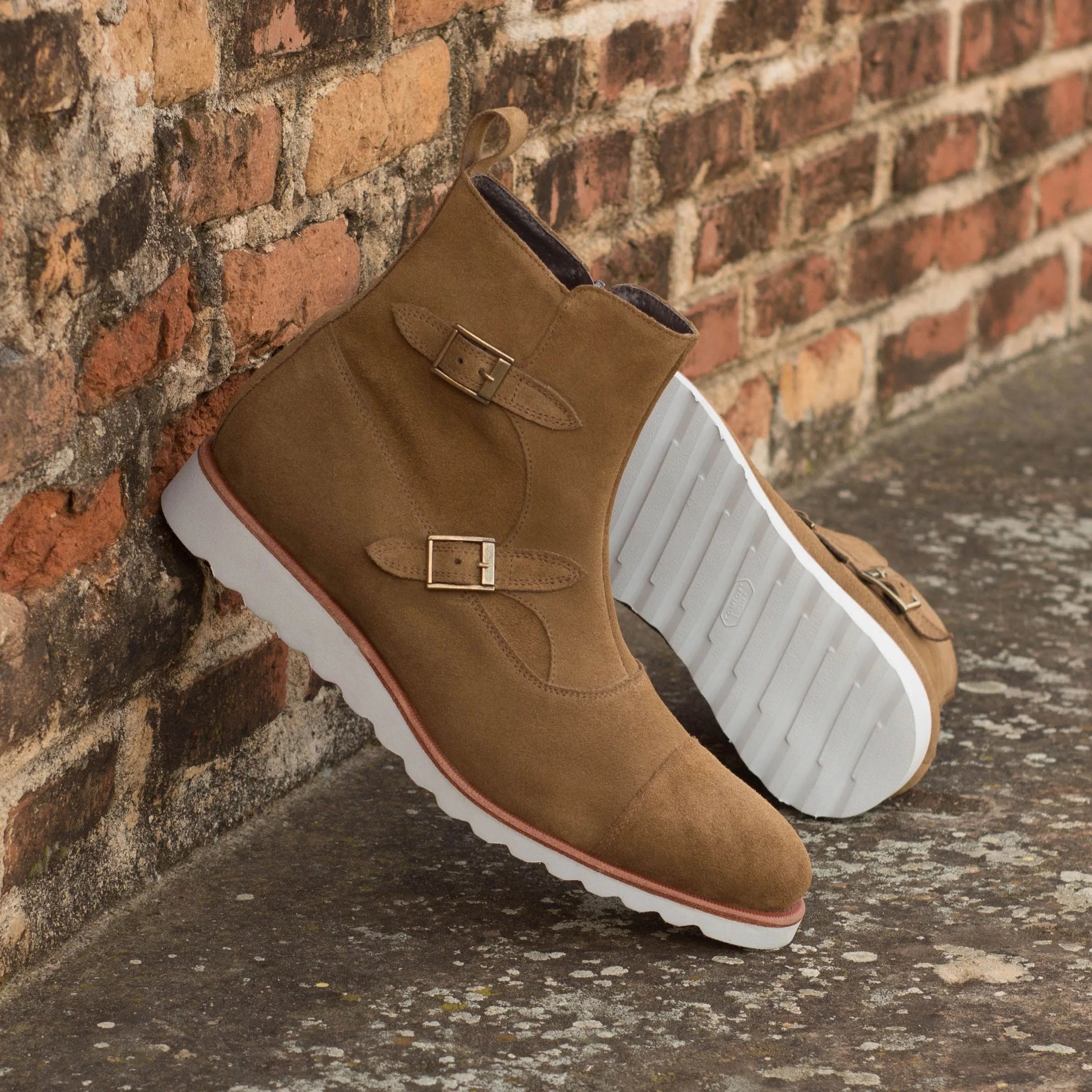Tan suede monk strap Luta Octavian boots back view