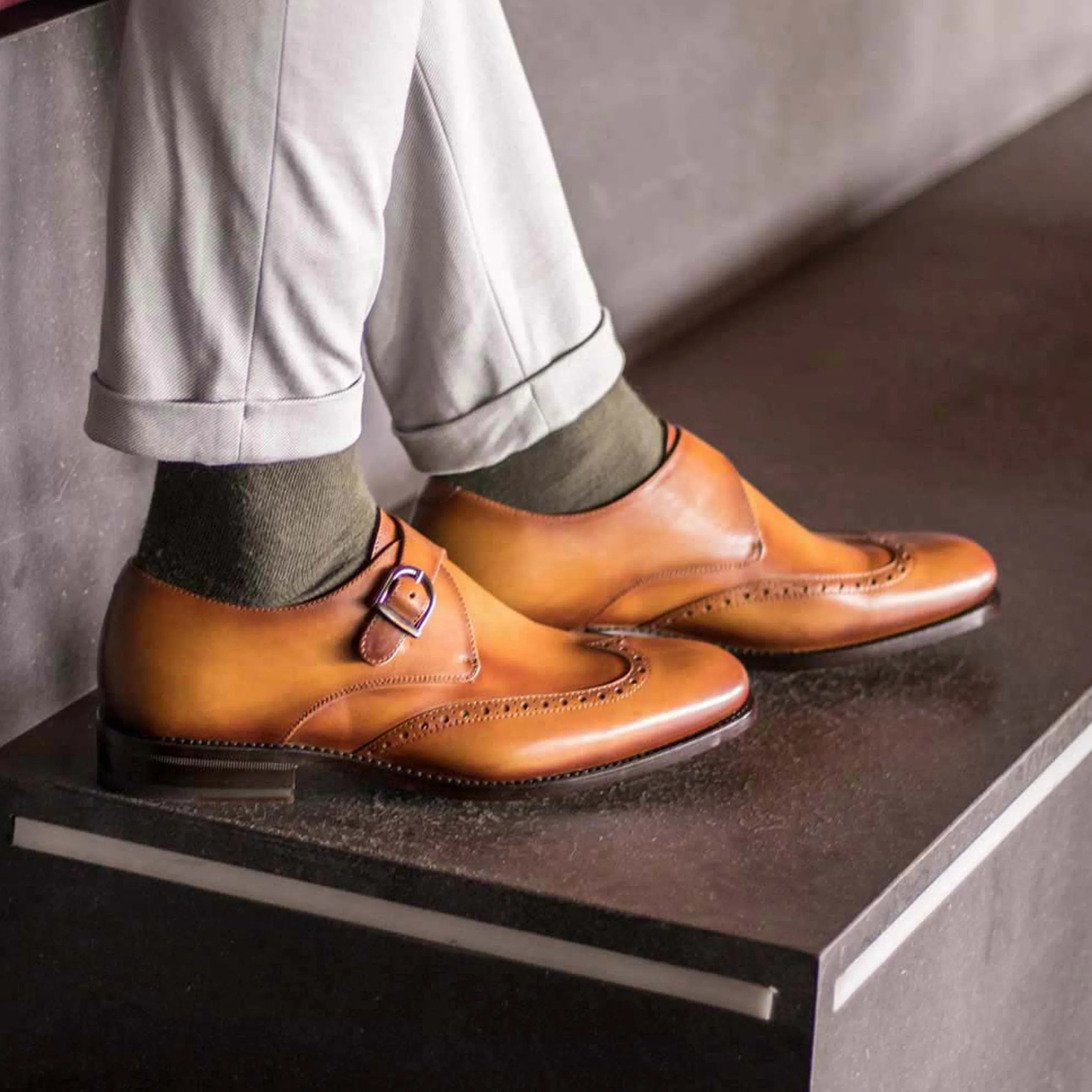 Manio Single Monk pair of brown leather shoes, fast lane delivery in 2-3 business days