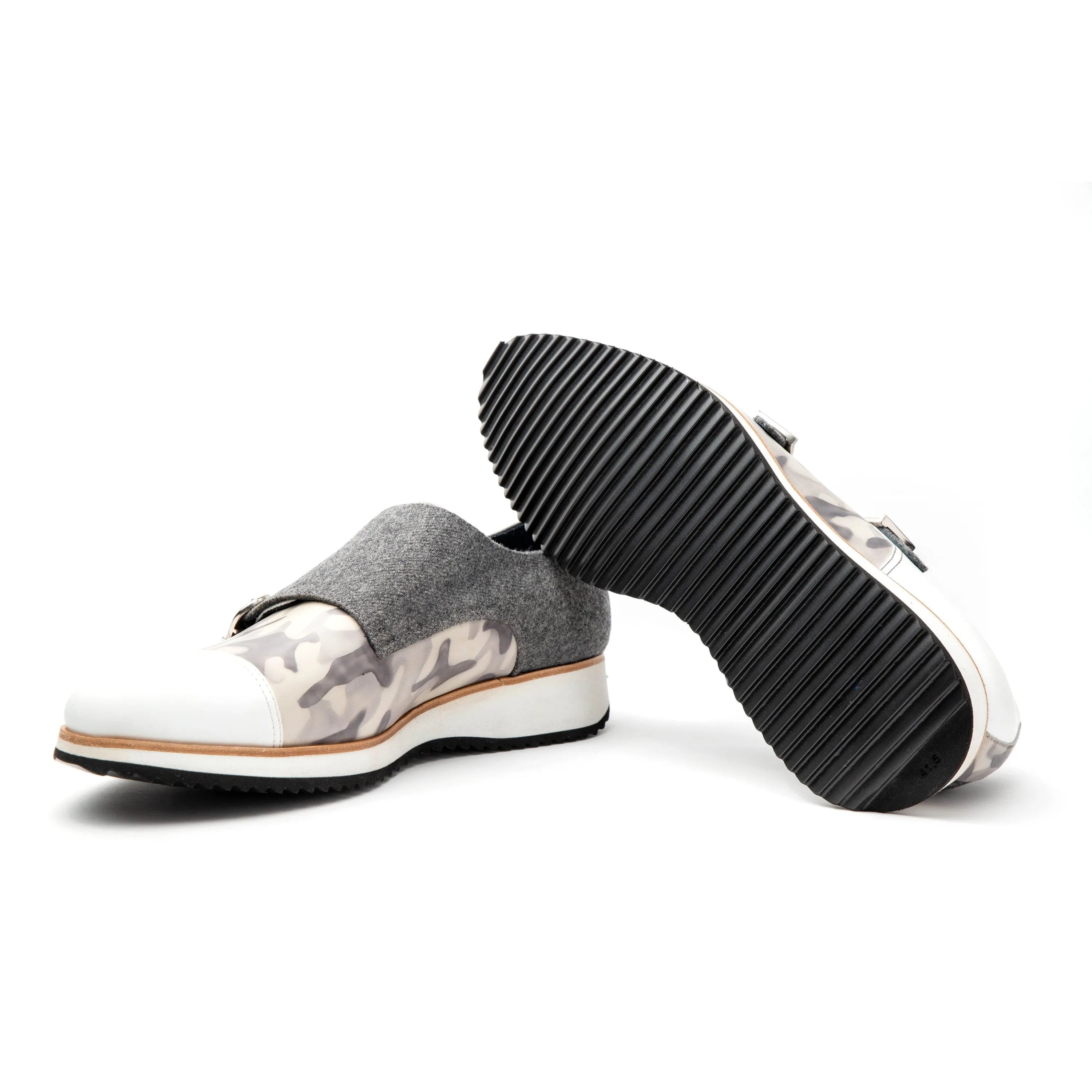 Patina double monk Q1 shoes in gray camouflage slip-on style